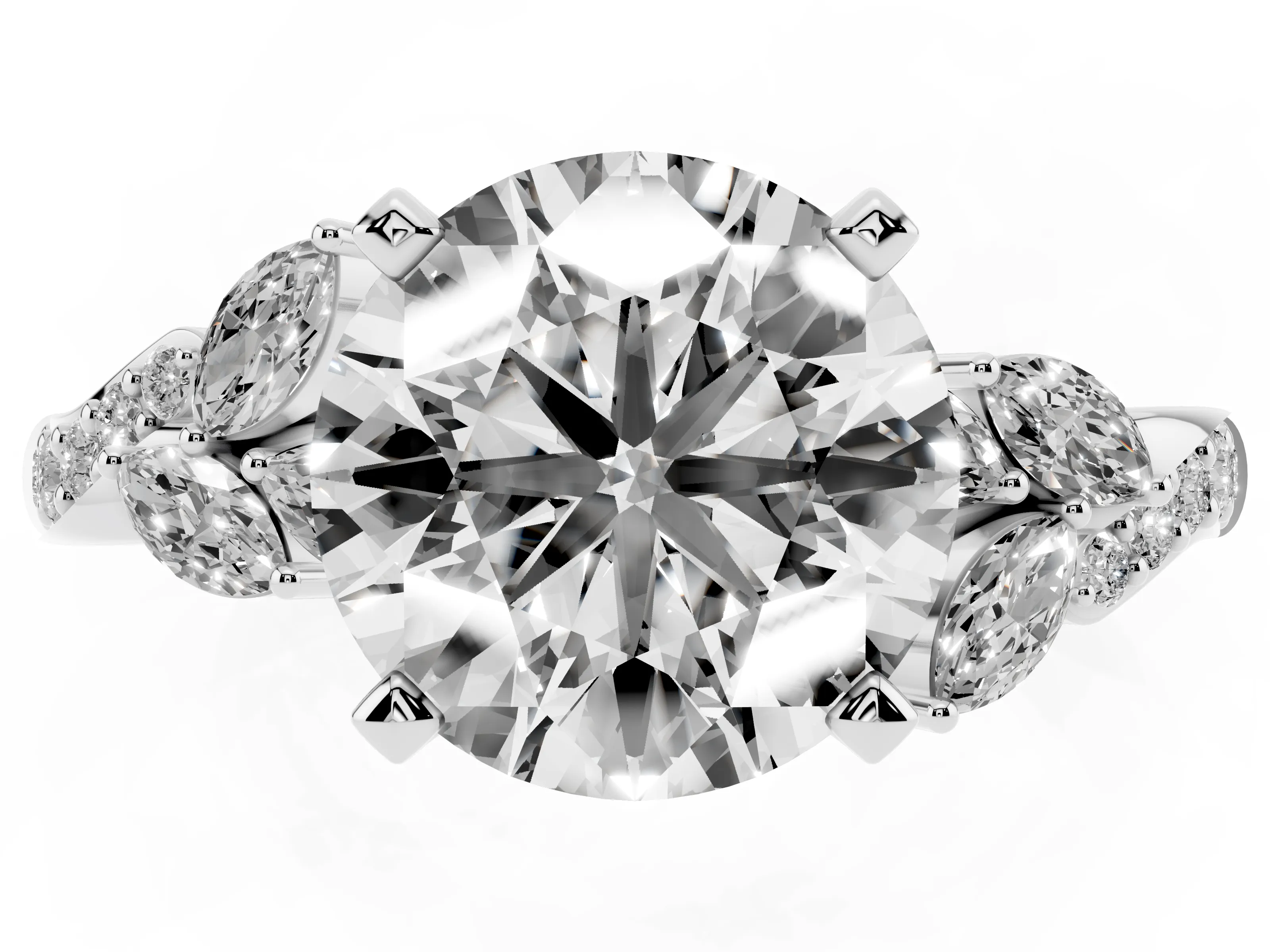 Round Cut Diamond Solitaire Ring Set in Silver with Marquise Twist Band and Prong Setting