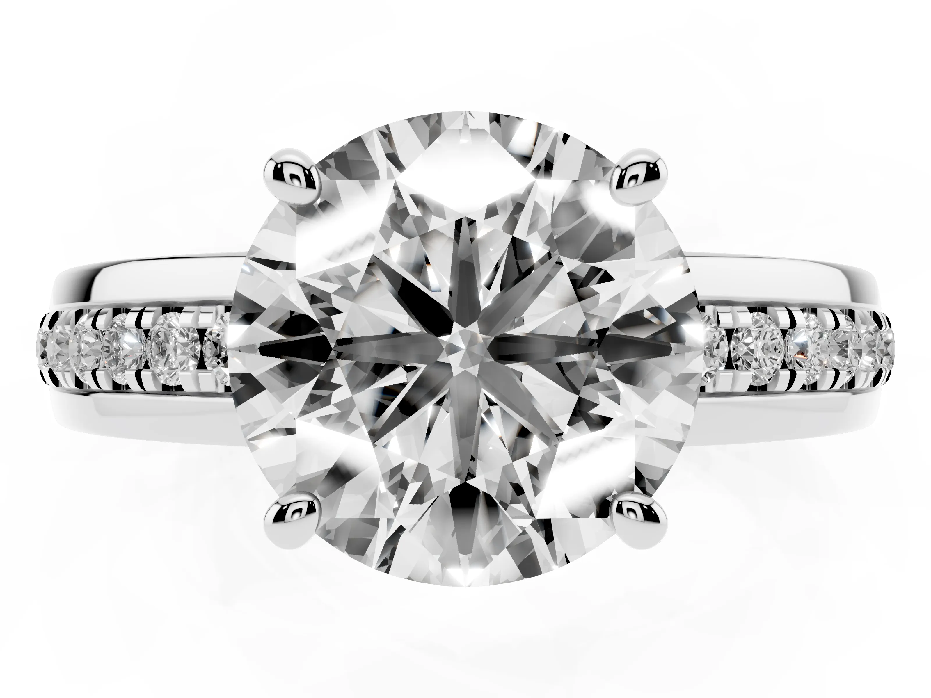 Round Cut Diamond Solitaire Ring Set in Platinum with Channel Set Band and Prong Setting