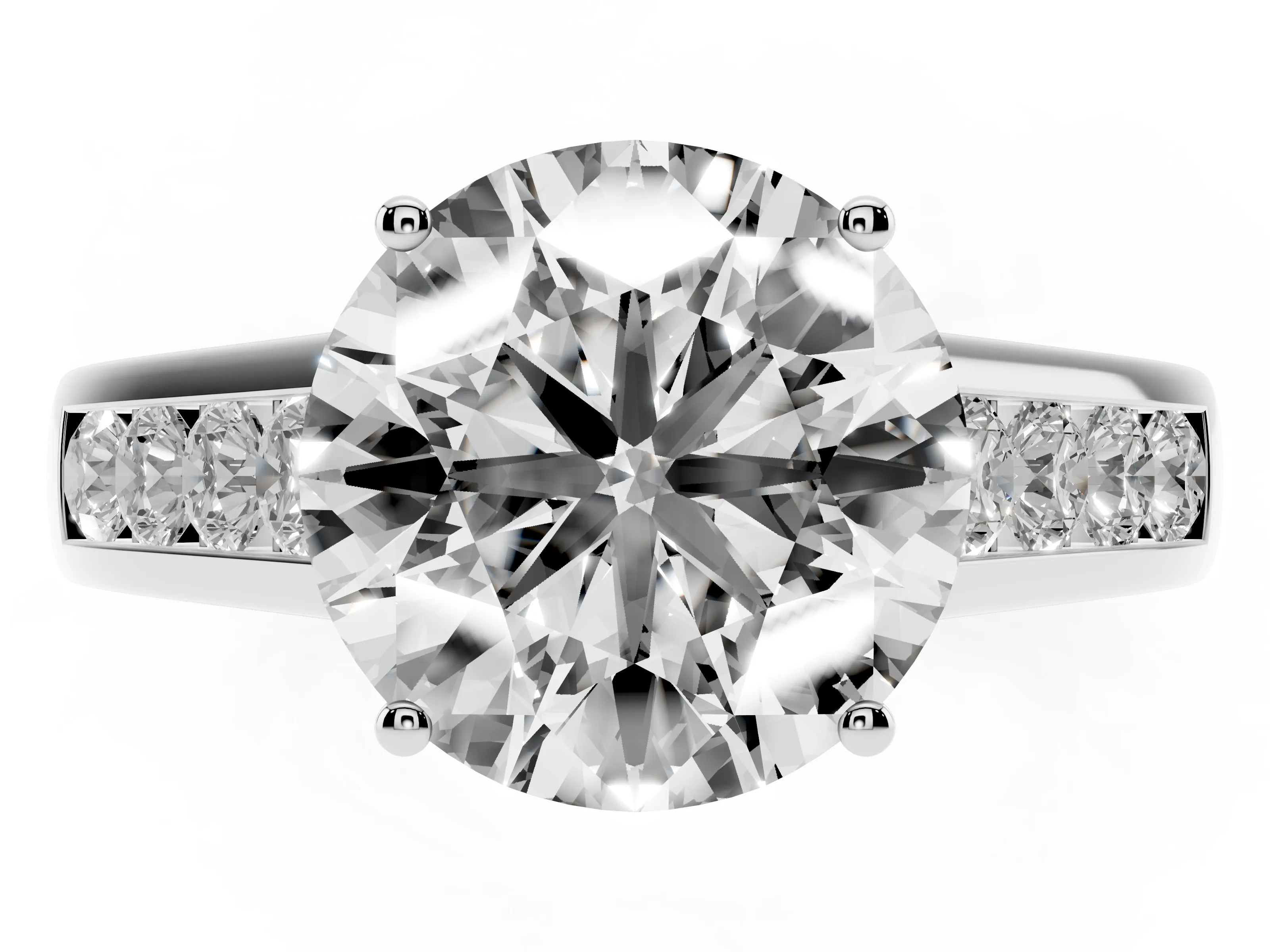 Round Cut Diamond Solitaire Channel-Set Engagement Ring Set in Silver with Prong Setting