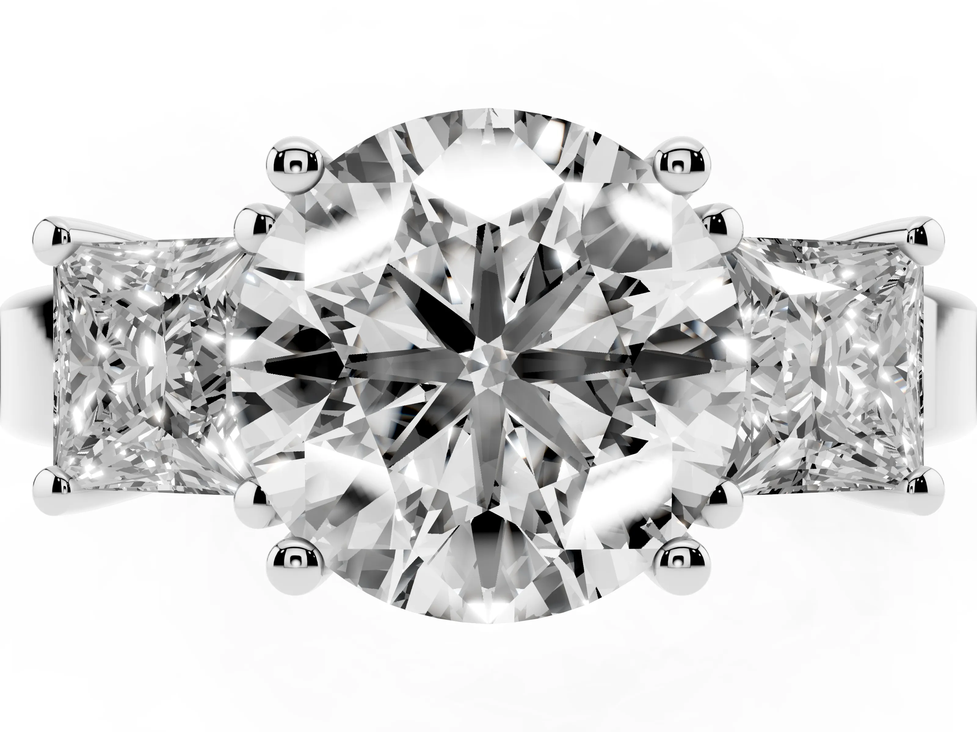 Three-Stone Round Cut Diamond Solitaire Ring Set in White gold with Prong Setting