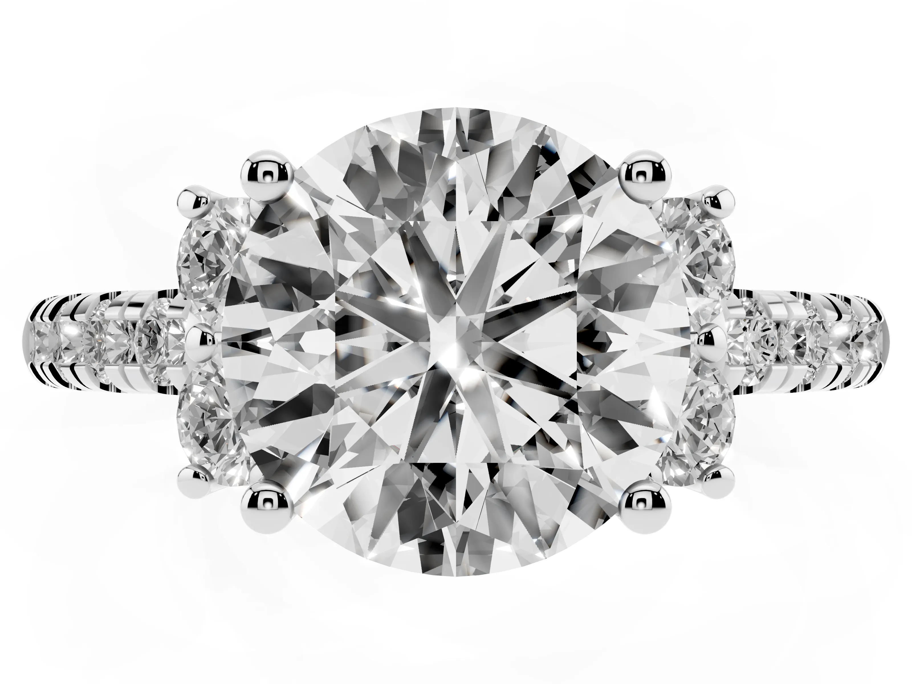 Round Cut Diamond Three-Stone Pavé Ring Set in Silver with Prong Setting
