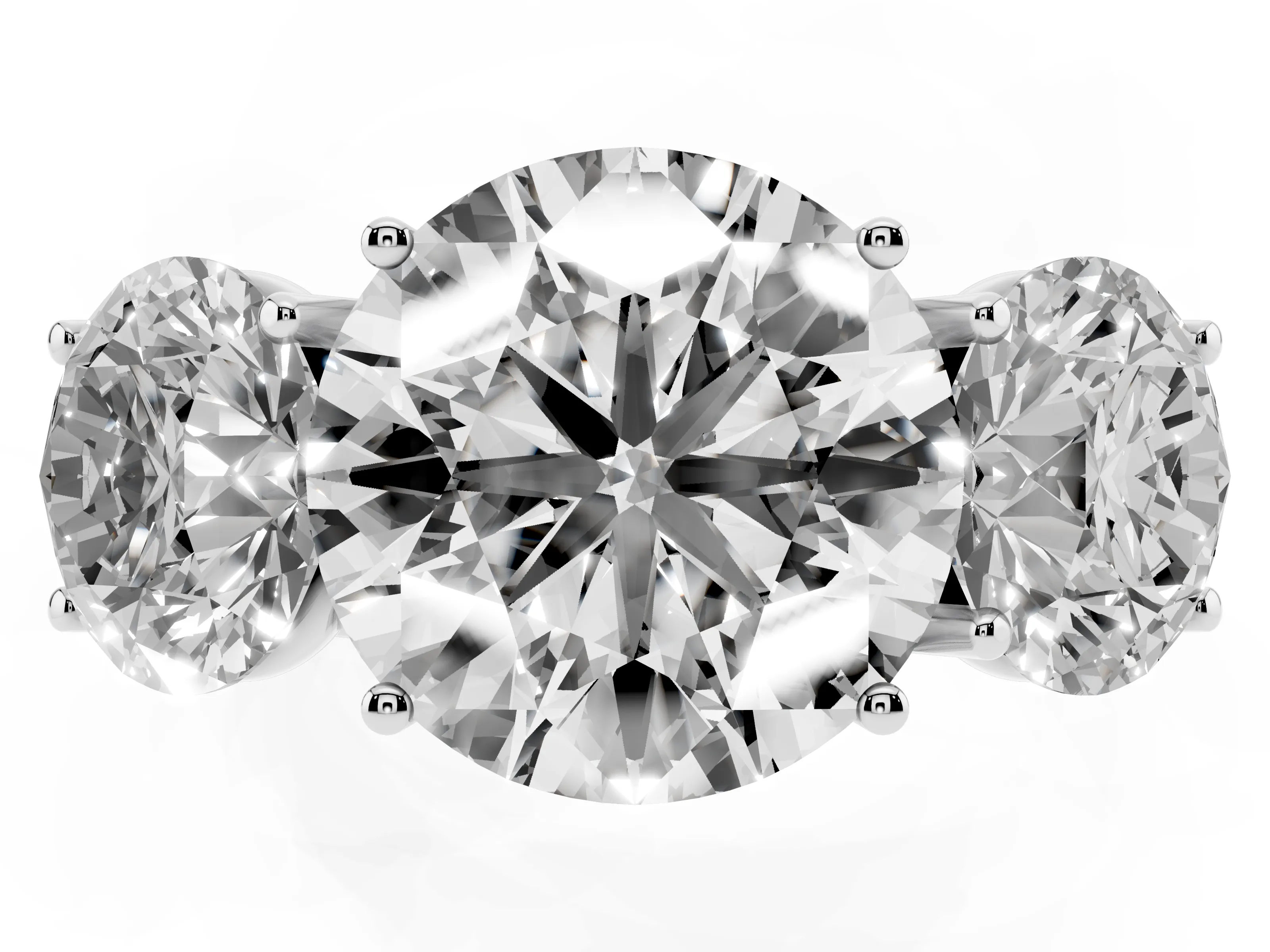 Round Cut Diamond Three-Stone Ring Set in Silver with Braided Band