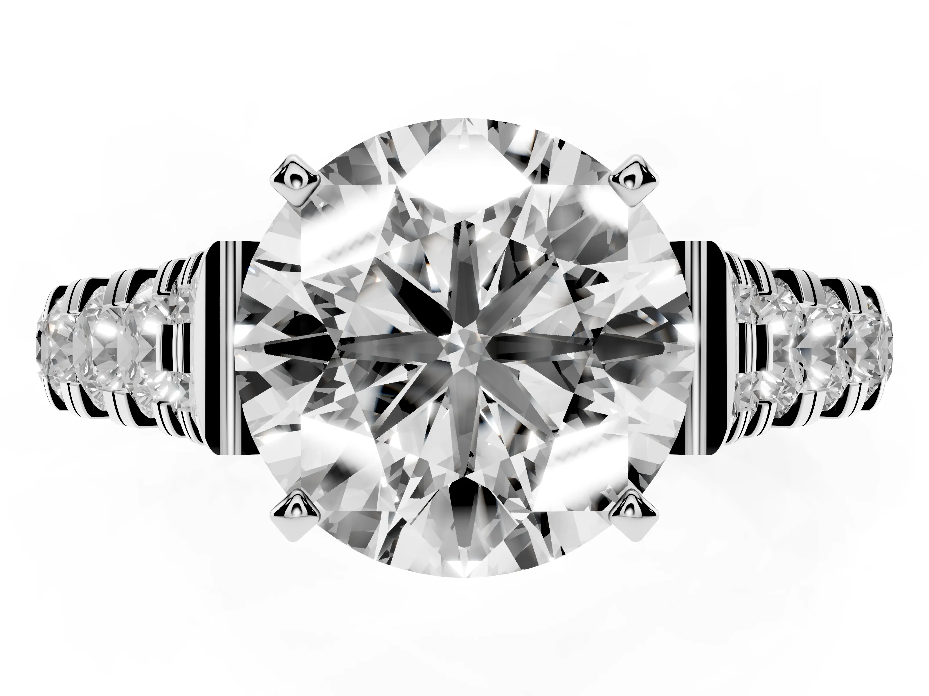 Round Cut Diamond Classic Solitaire Ring Set in Platinum with Pavé Band and Prong Setting