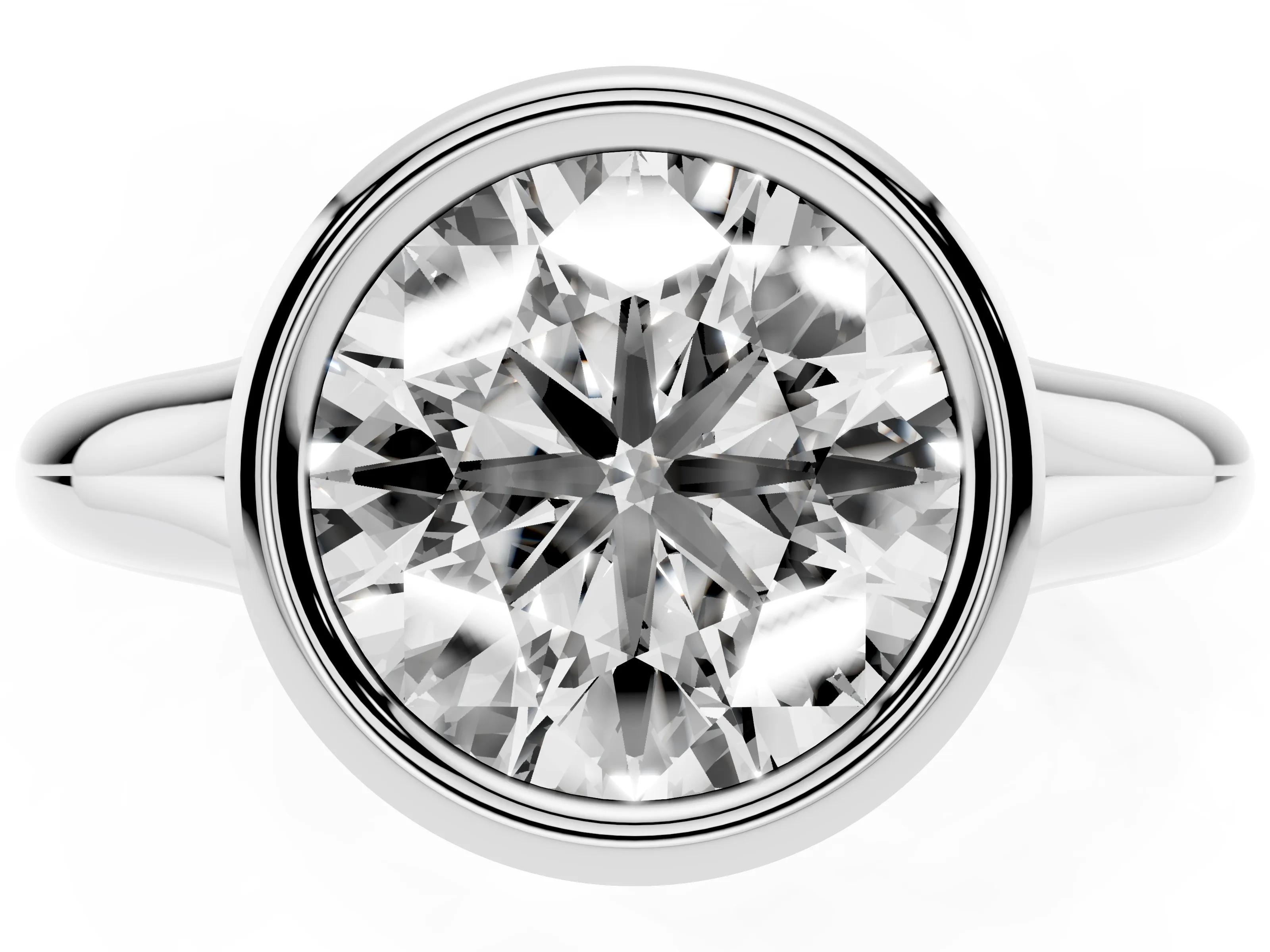 Bezel Set Round Cut Diamond Solitaire Ring Set in Platinum with Smooth Band