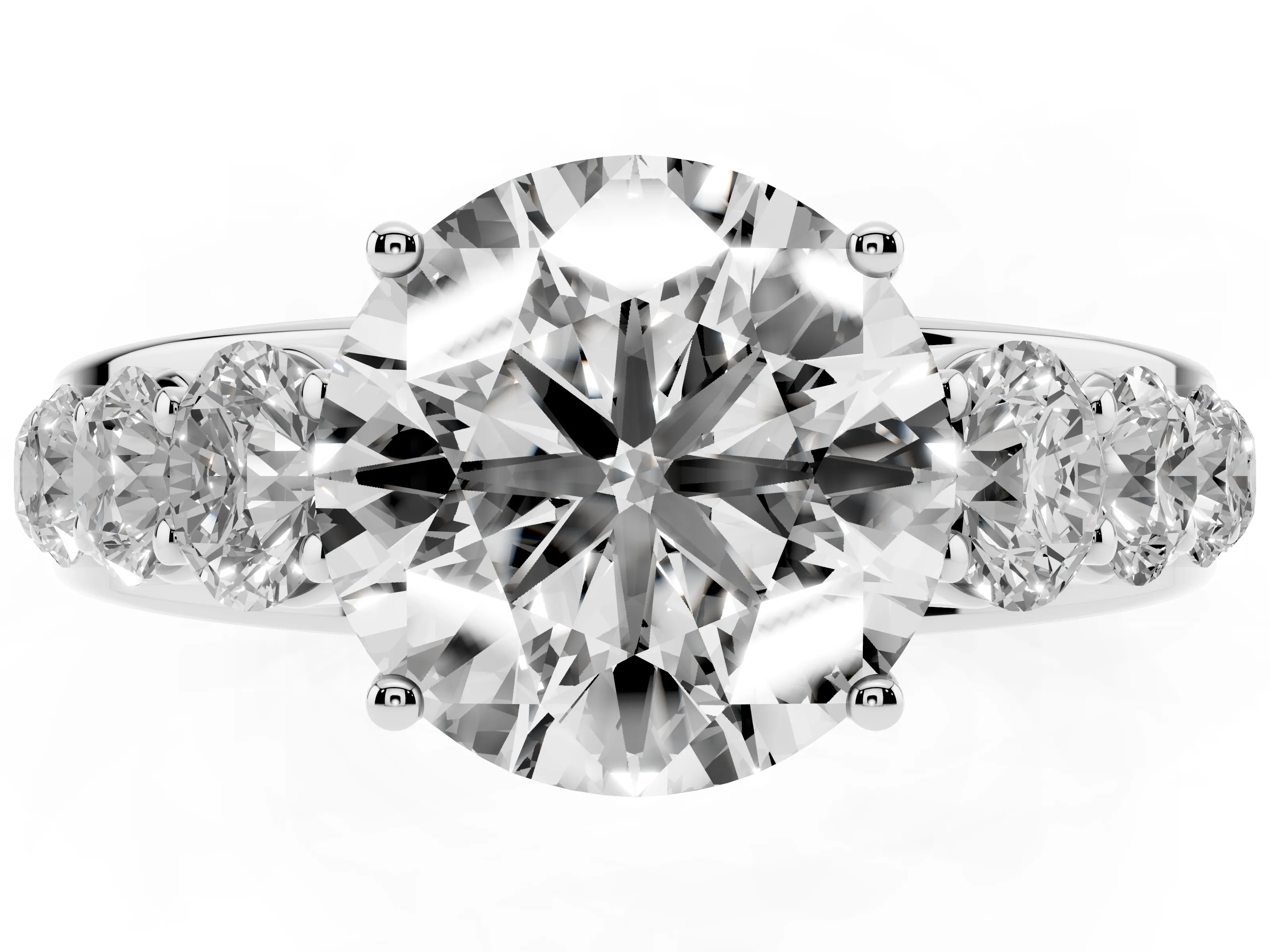 Round Cut Diamond Solitaire Ring Set in Platinum with Pavé-Set Band and Prong Setting