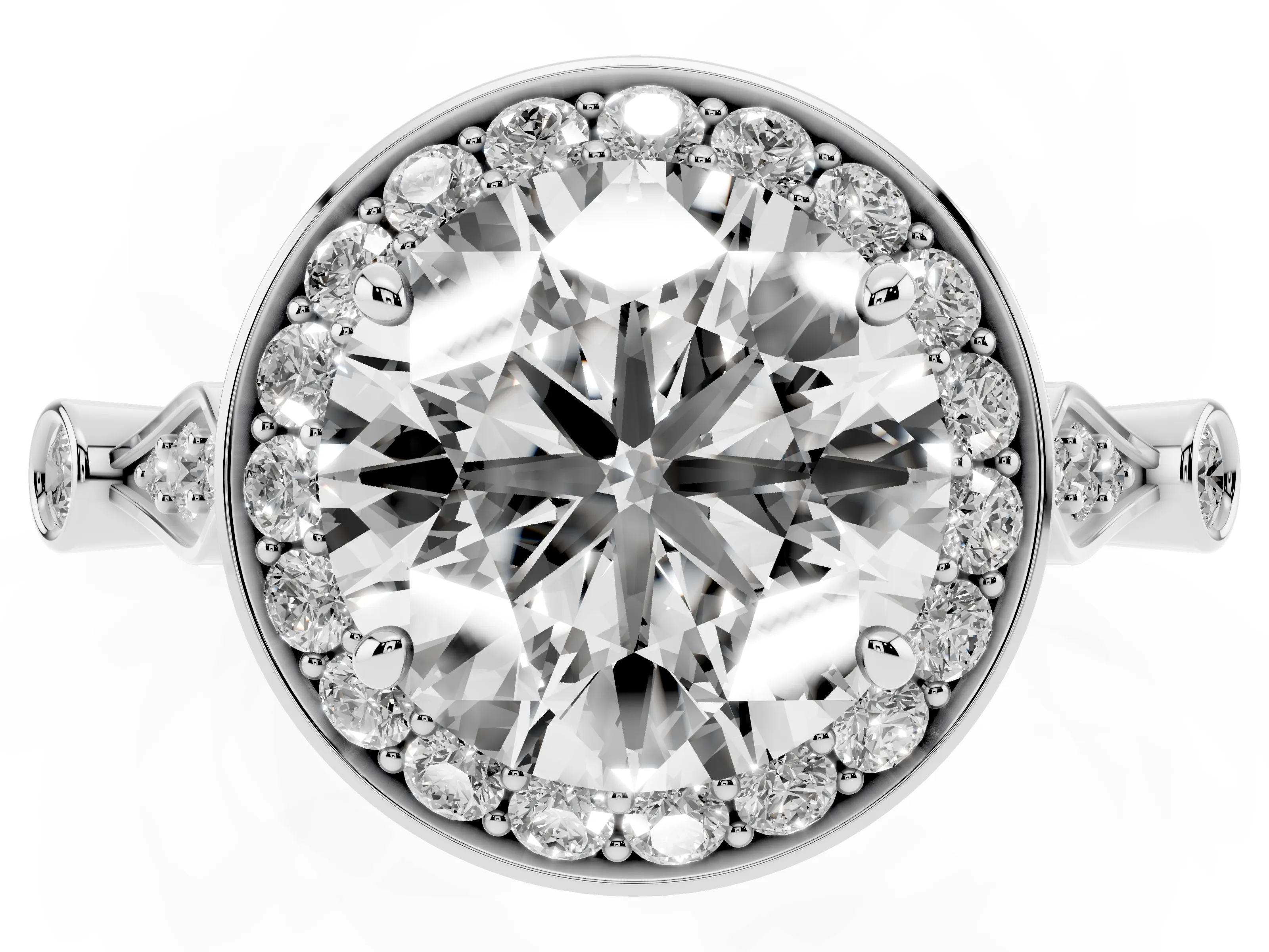 Round Cut Diamond Halo Engagement Ring Set in Platinum with Twisted Band and Prong Setting