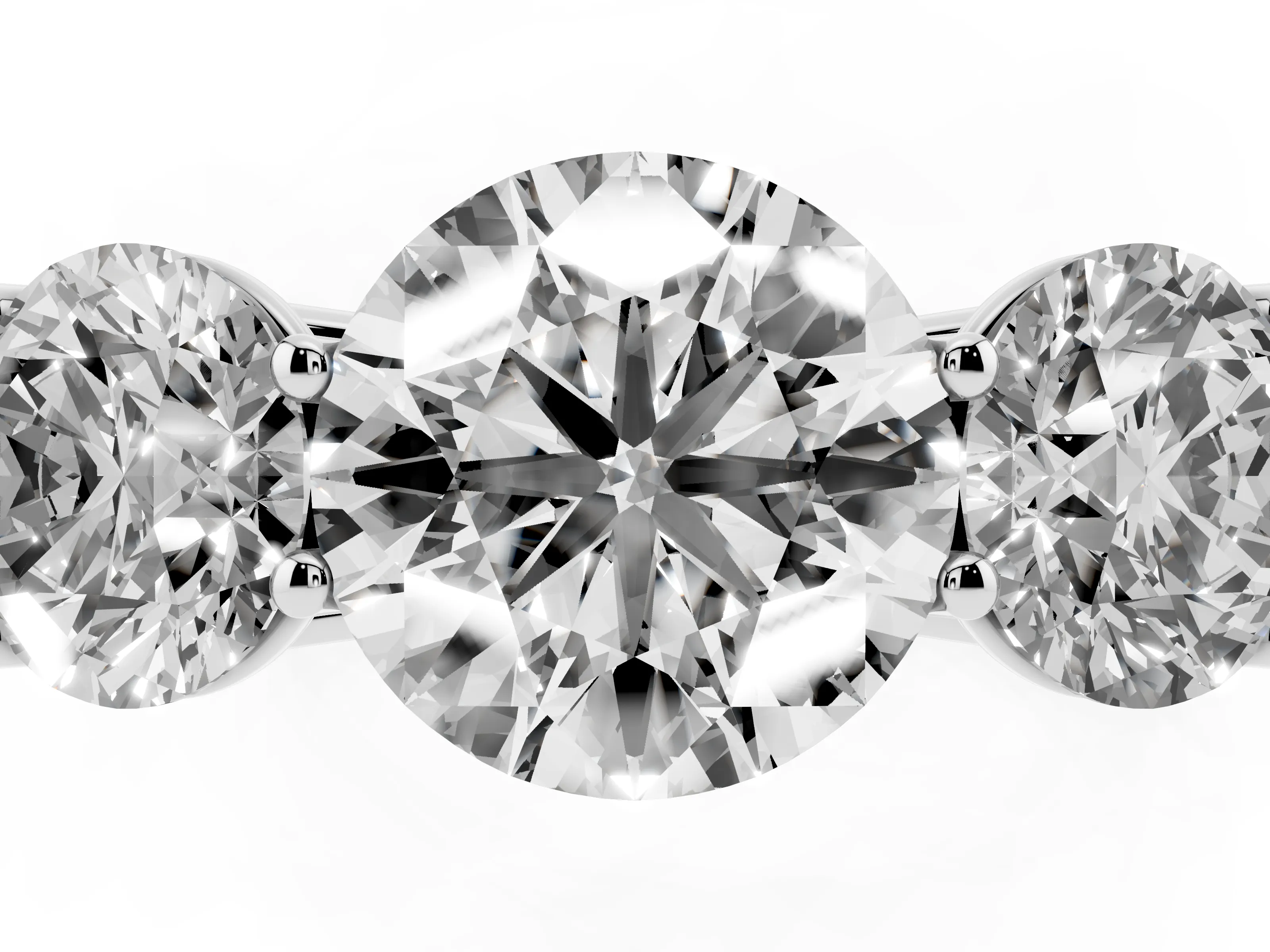 Round Cut Diamond Three-Stone Ring Set in Platinum with Plain Polished Band