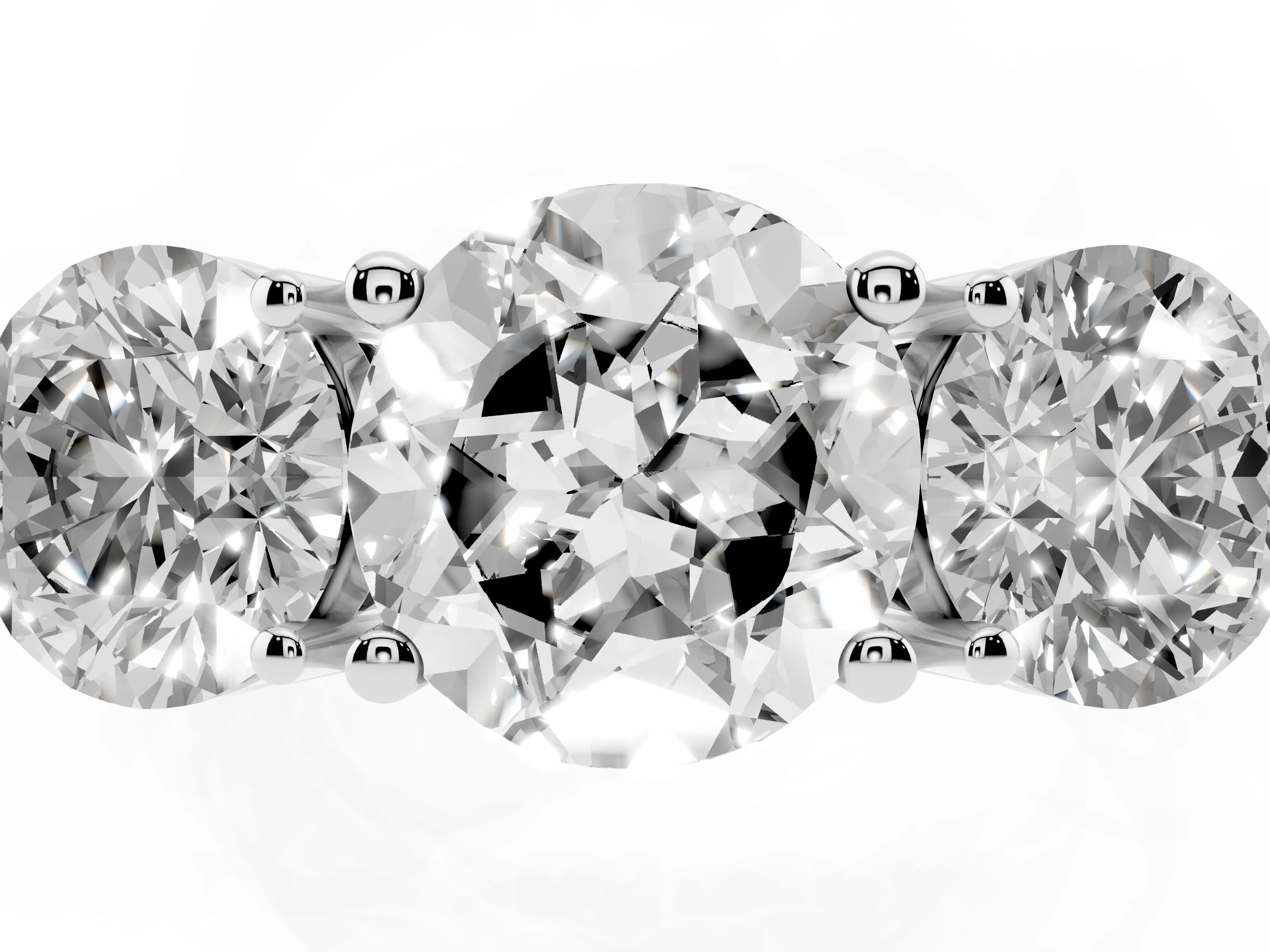 Round Cut Diamond Three-Stone Ring Set in Silver with Prong Setting and Plain Band
