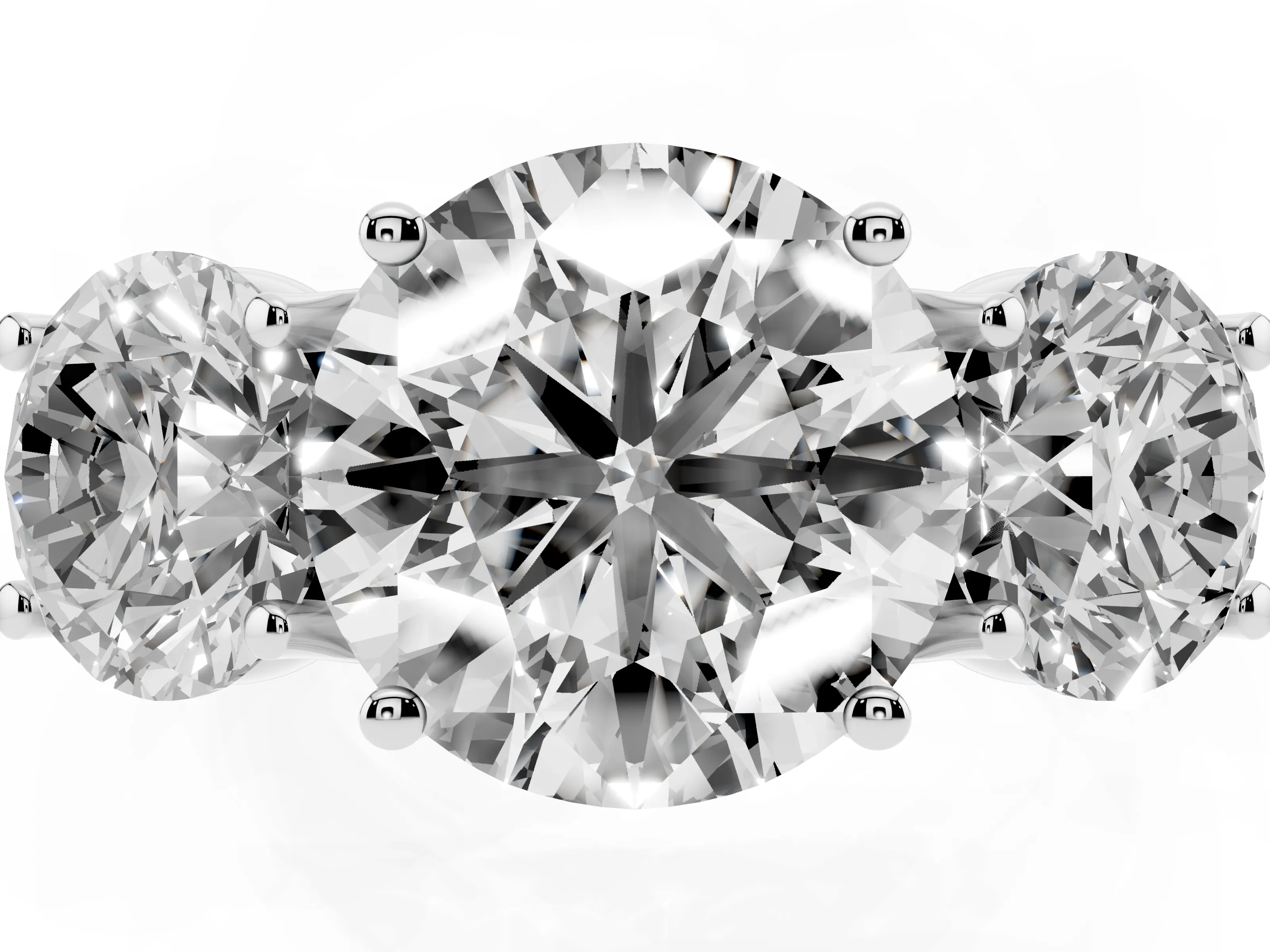 Round Cut Diamond Three-Stone Ring Set in White gold with Pavé Band