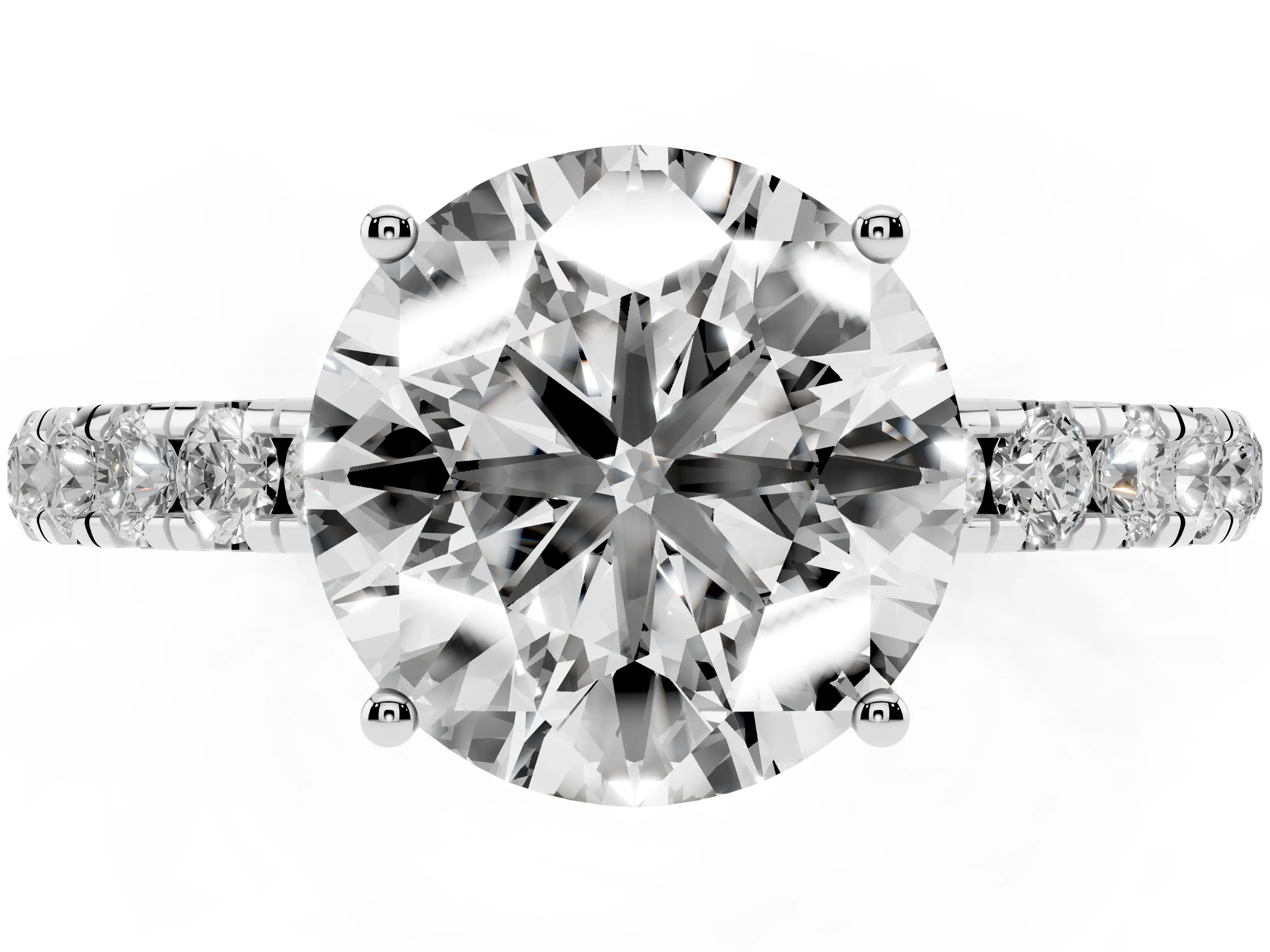 Round Cut Diamond Pavé Solitaire Engagement Ring Set in White gold with Prong Setting