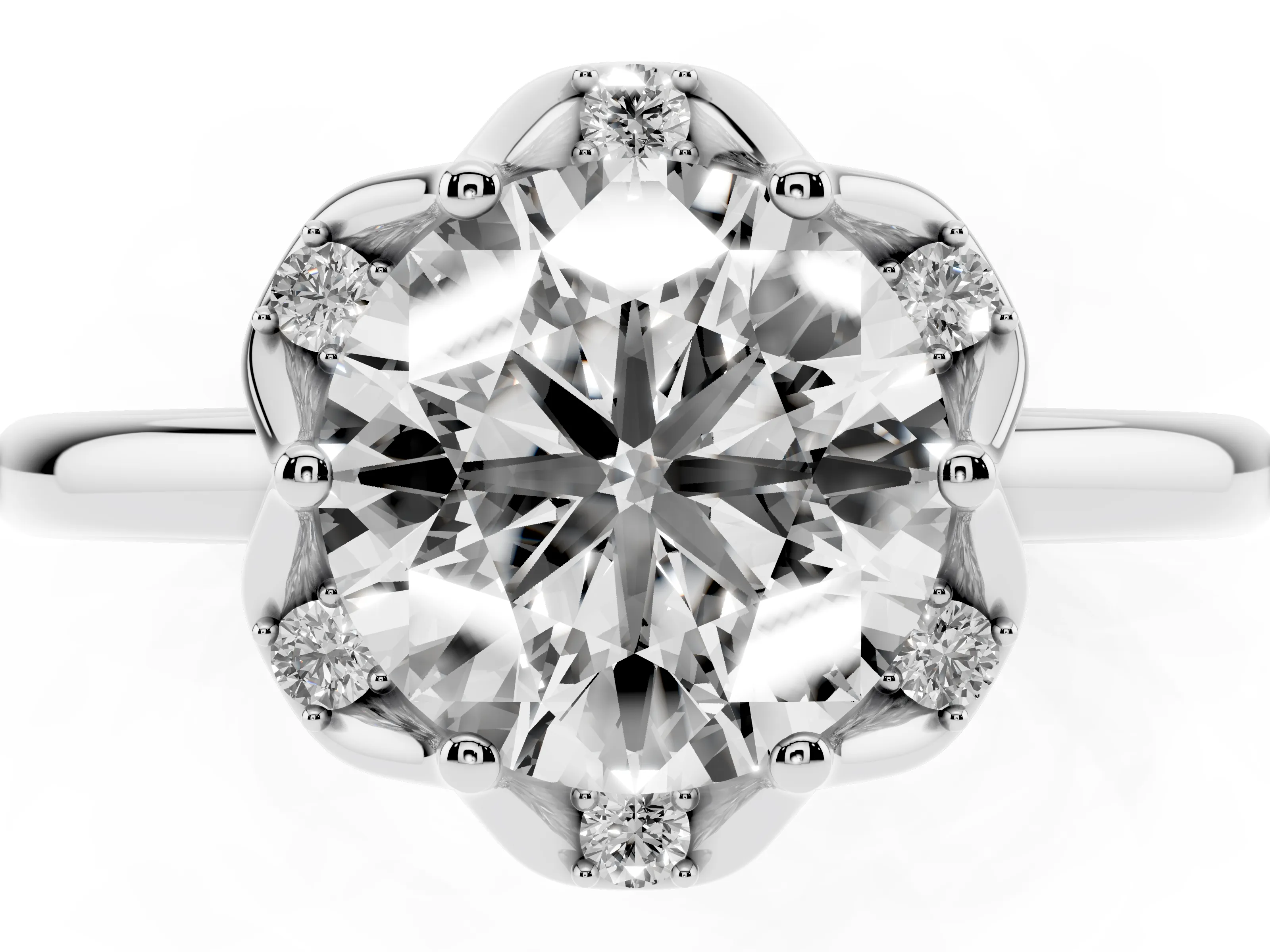 Round Cut Diamond Round Cluster Halo Ring Set in White gold with Solitaire Band and Prong Setting