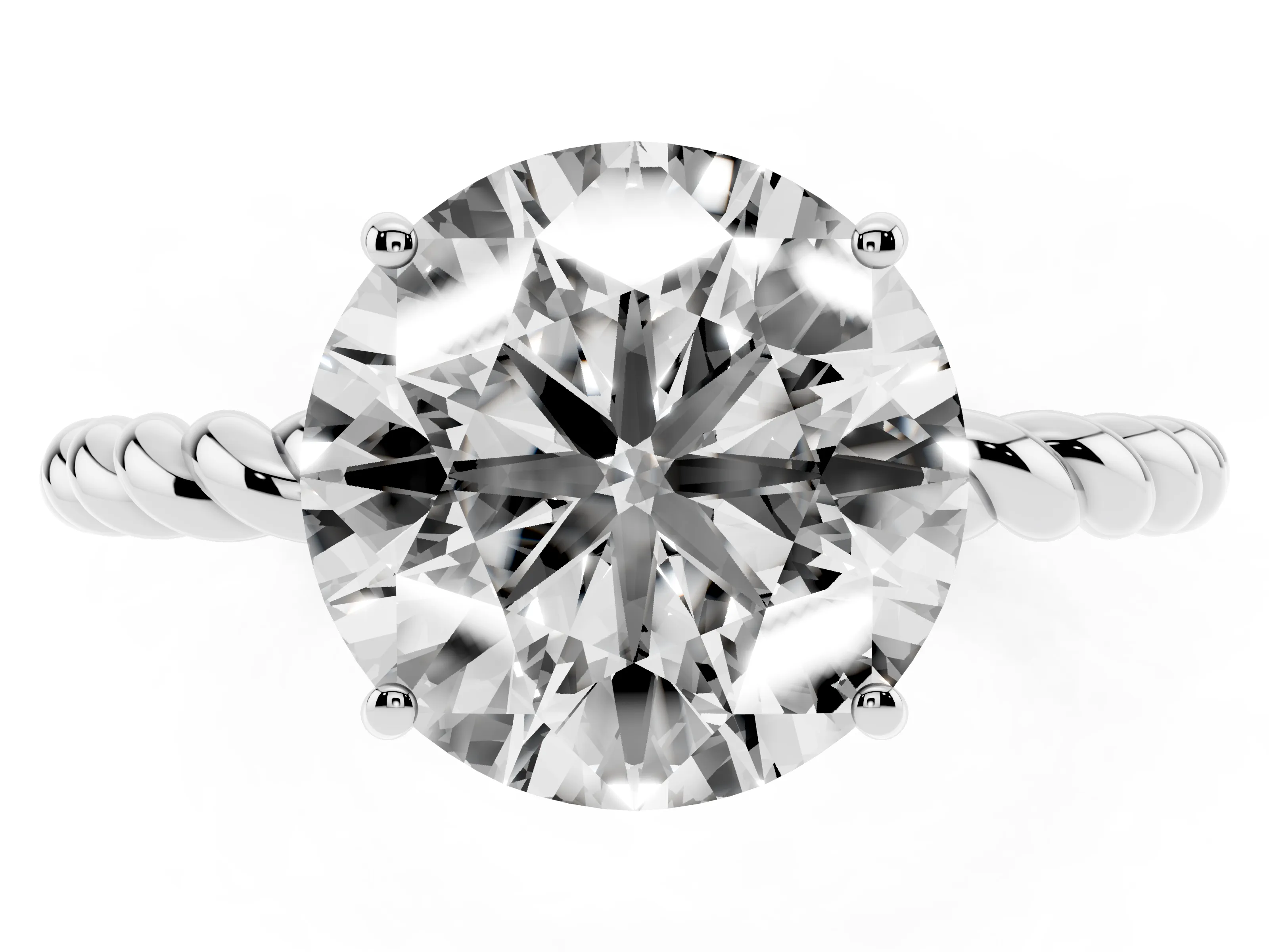Round Cut Diamond Solitaire Ring Set in Platinum with Twist Band and Prong Setting
