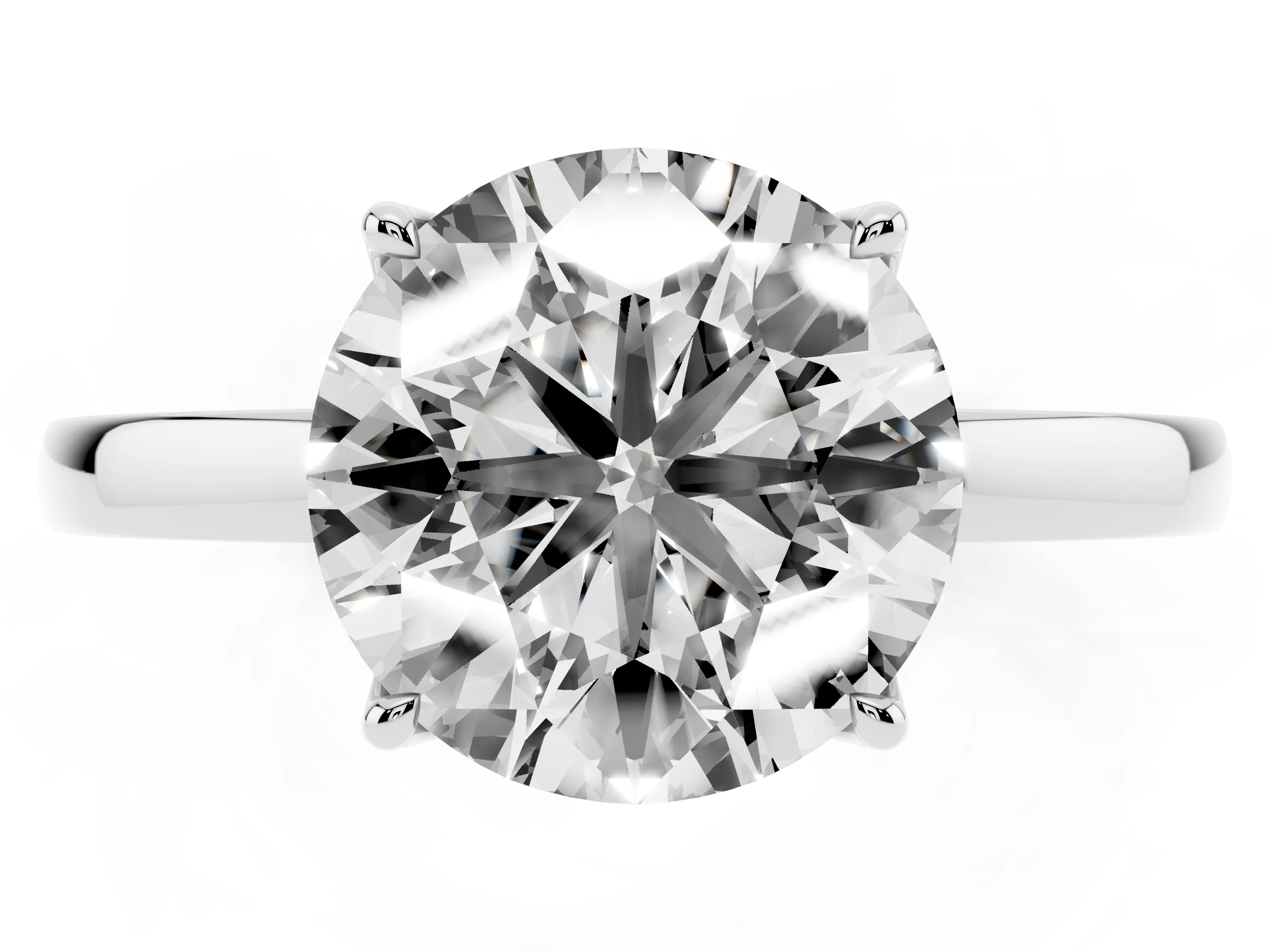 Round Cut Diamond Solitaire Ring Set in Silver with Prong Setting and Thin Polished Band