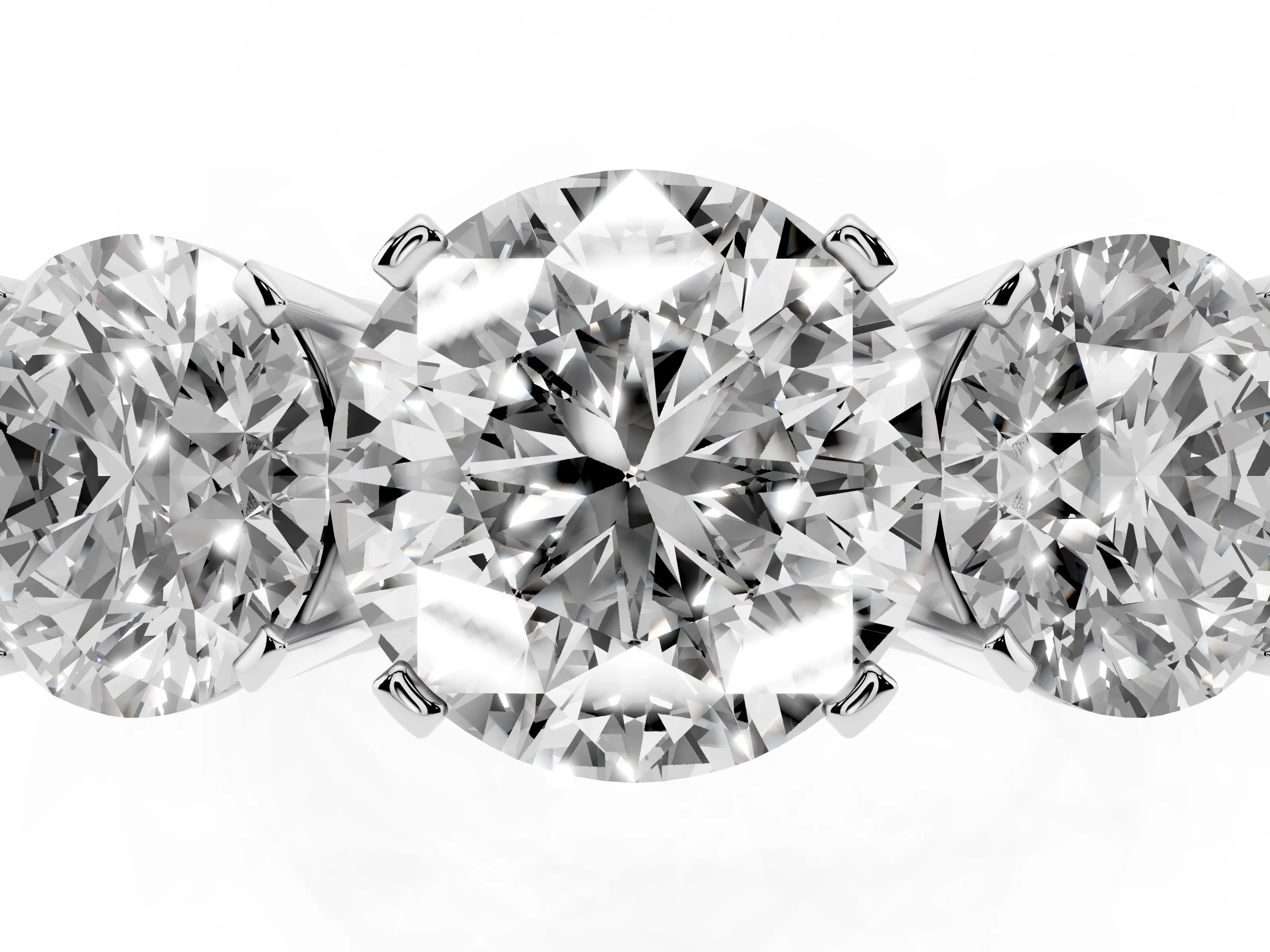 Round Cut Diamond Three-Stone Ring Set in Platinum with Channel-Set Band and Prong Settings