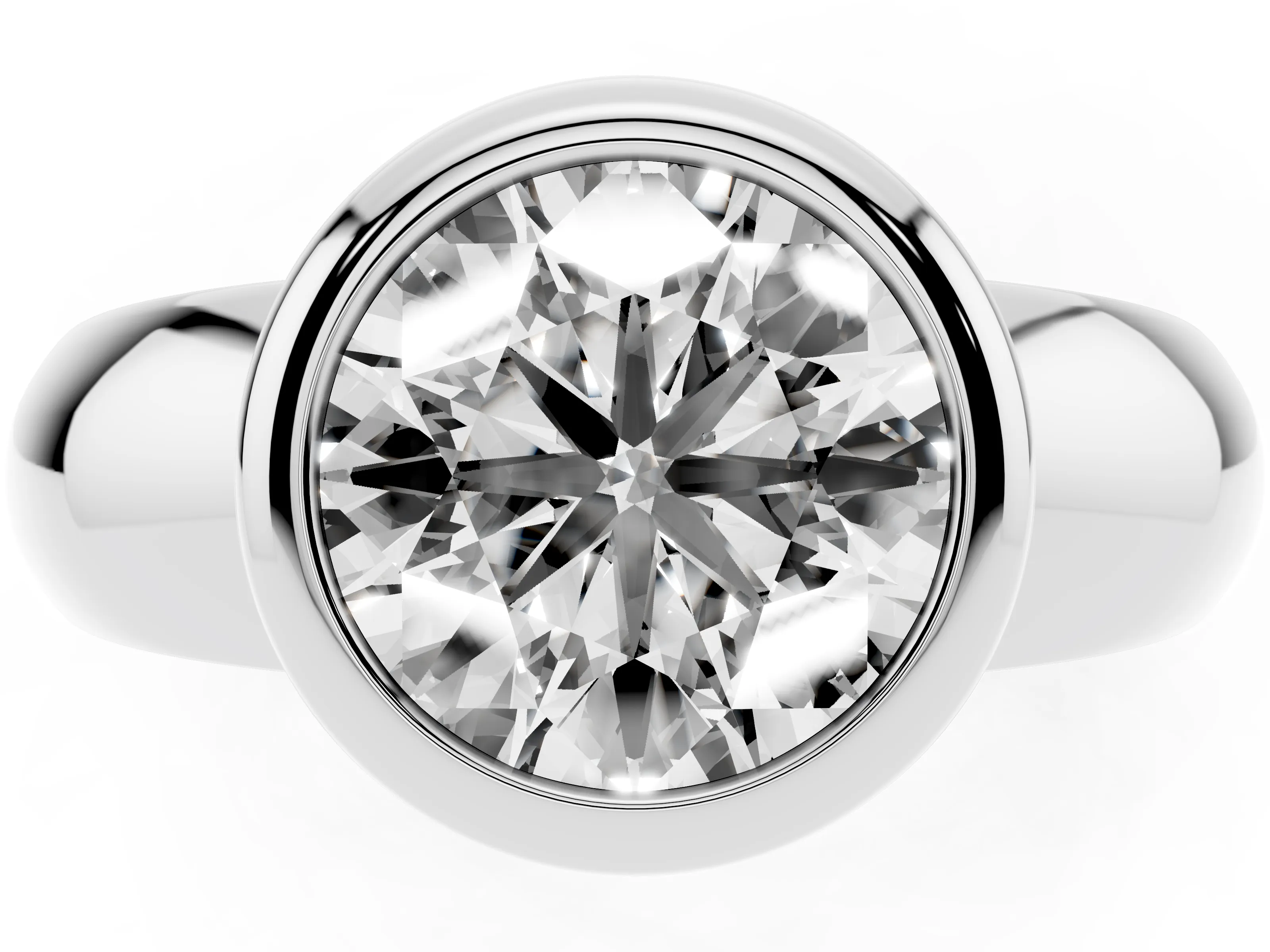 Bezel Set Round Cut Diamond Solitaire Ring Set in Silver with Wide Band