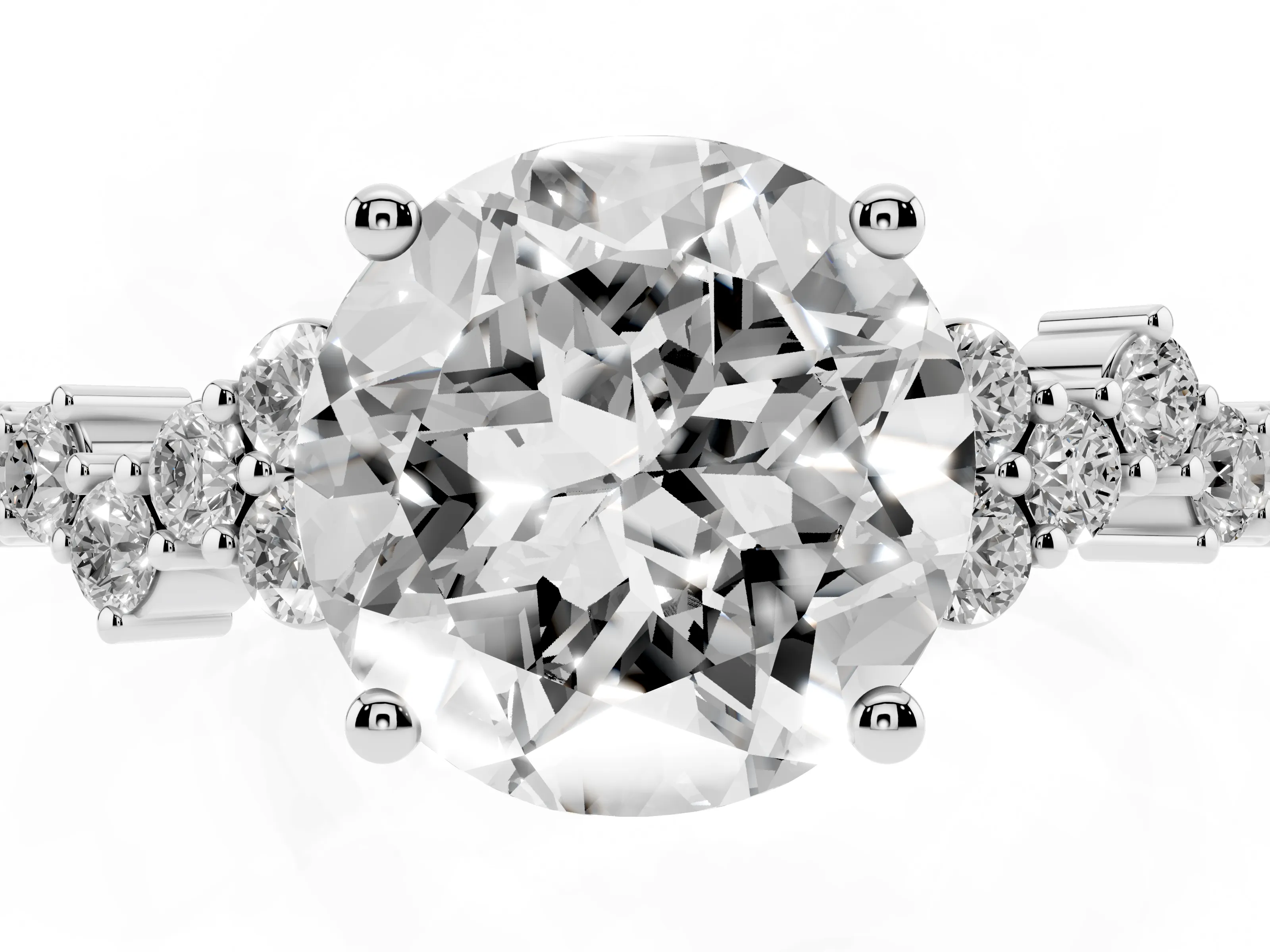 Round Cut Diamond Ring Set in Platinum with Scattered Round Accents