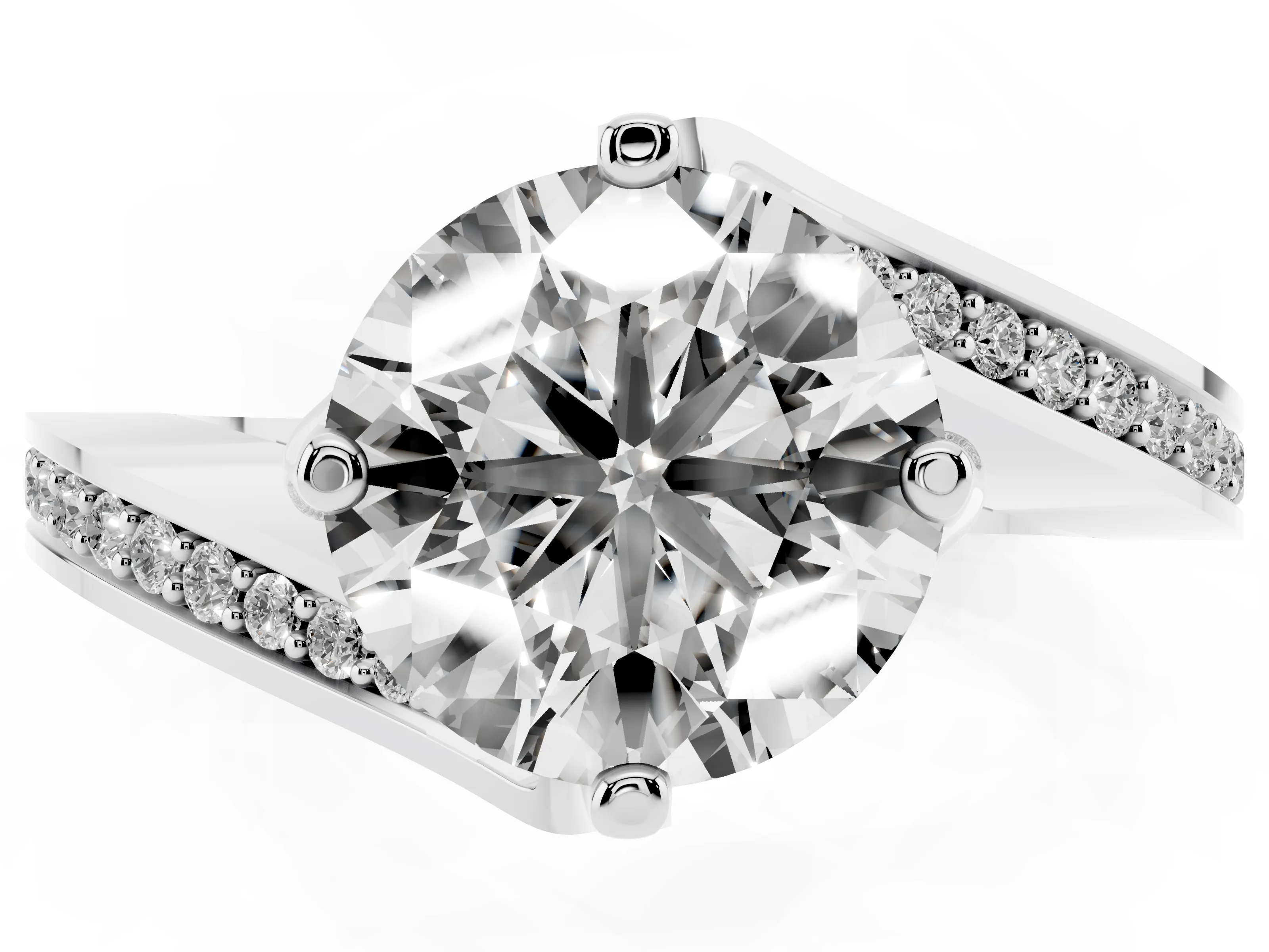 Round Cut Diamond Solitaire Ring Set in Platinum with Intertwined Pavé Twist Band