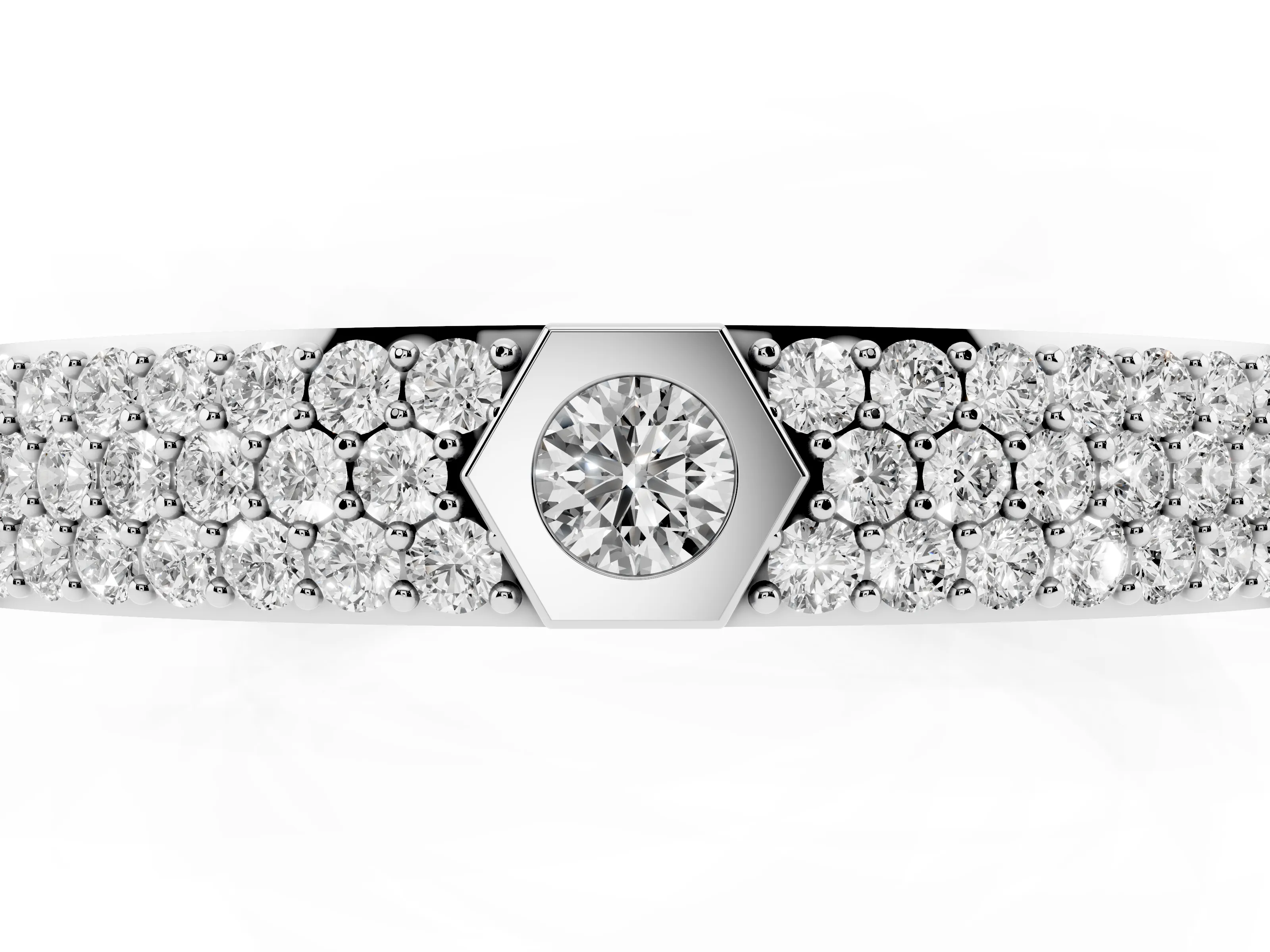 Round Diamond Pavé Promise Ring Set in Silver with Round Accent Stations