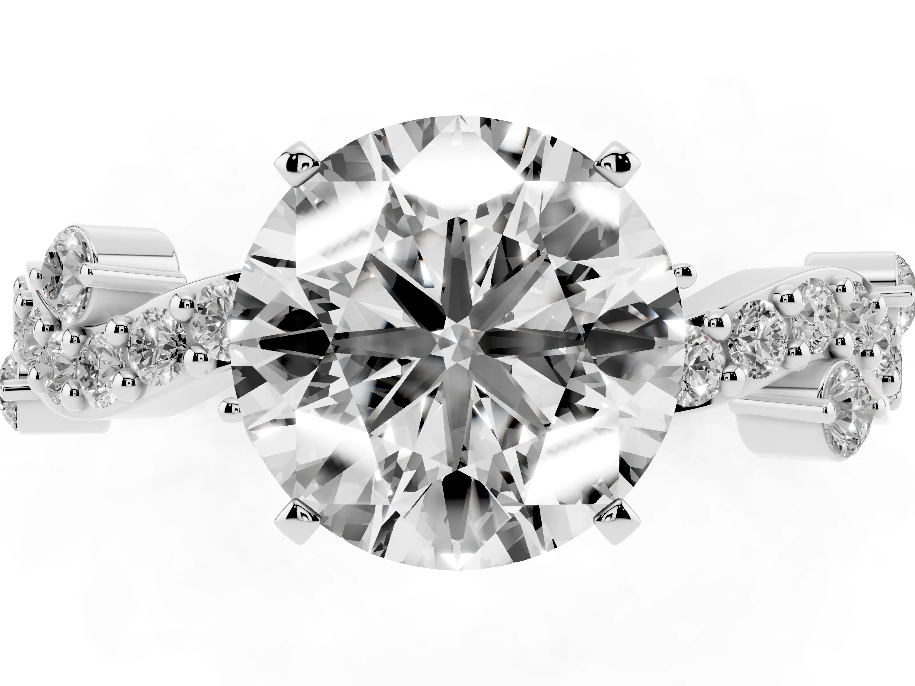 Round Cut Diamond Solitaire Twisted Band Set in White gold with Pavé Setting