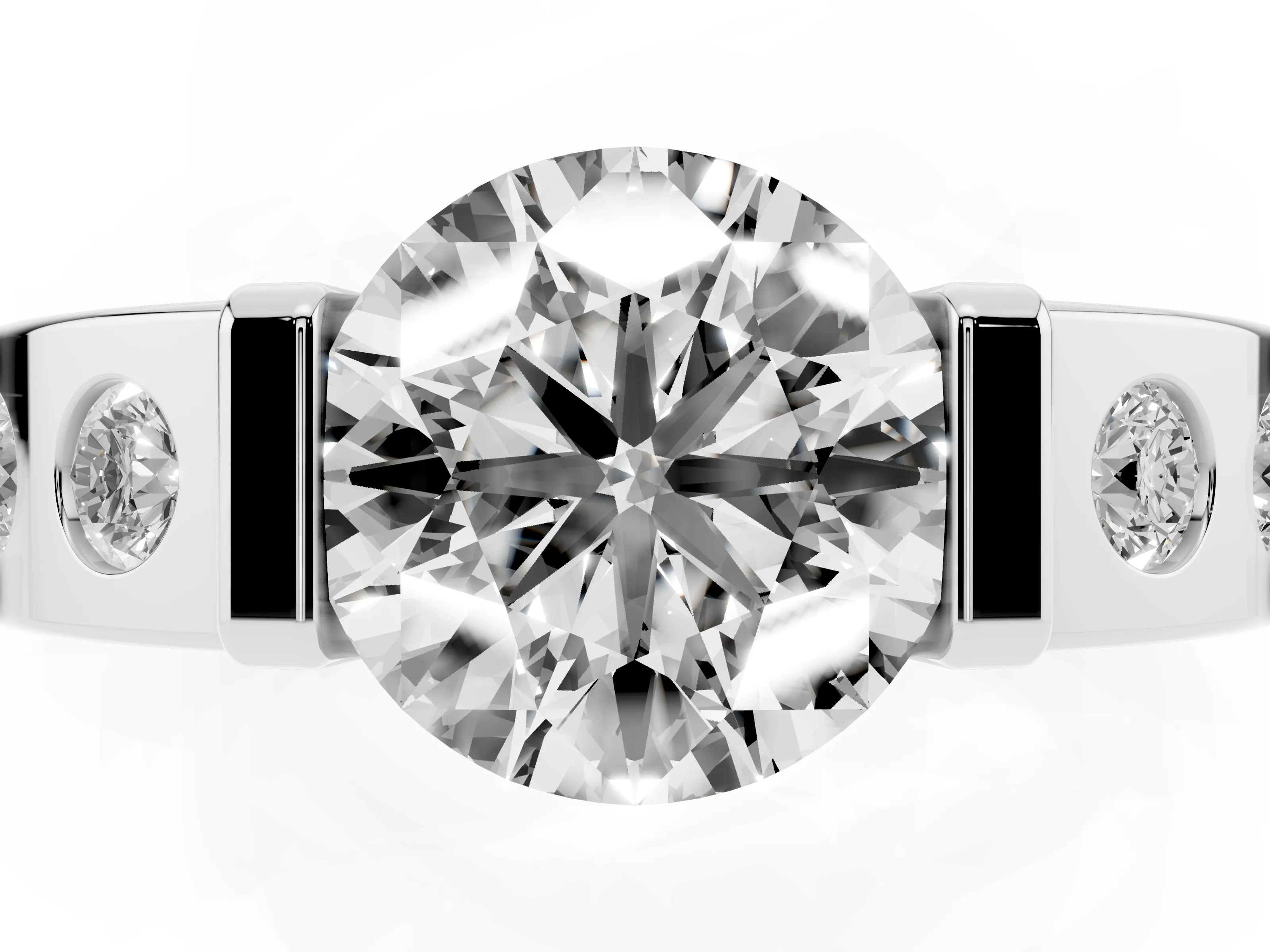 Round Cut Diamond Channel-Set Band Ring Set in Silver with Bezel Prong Setting