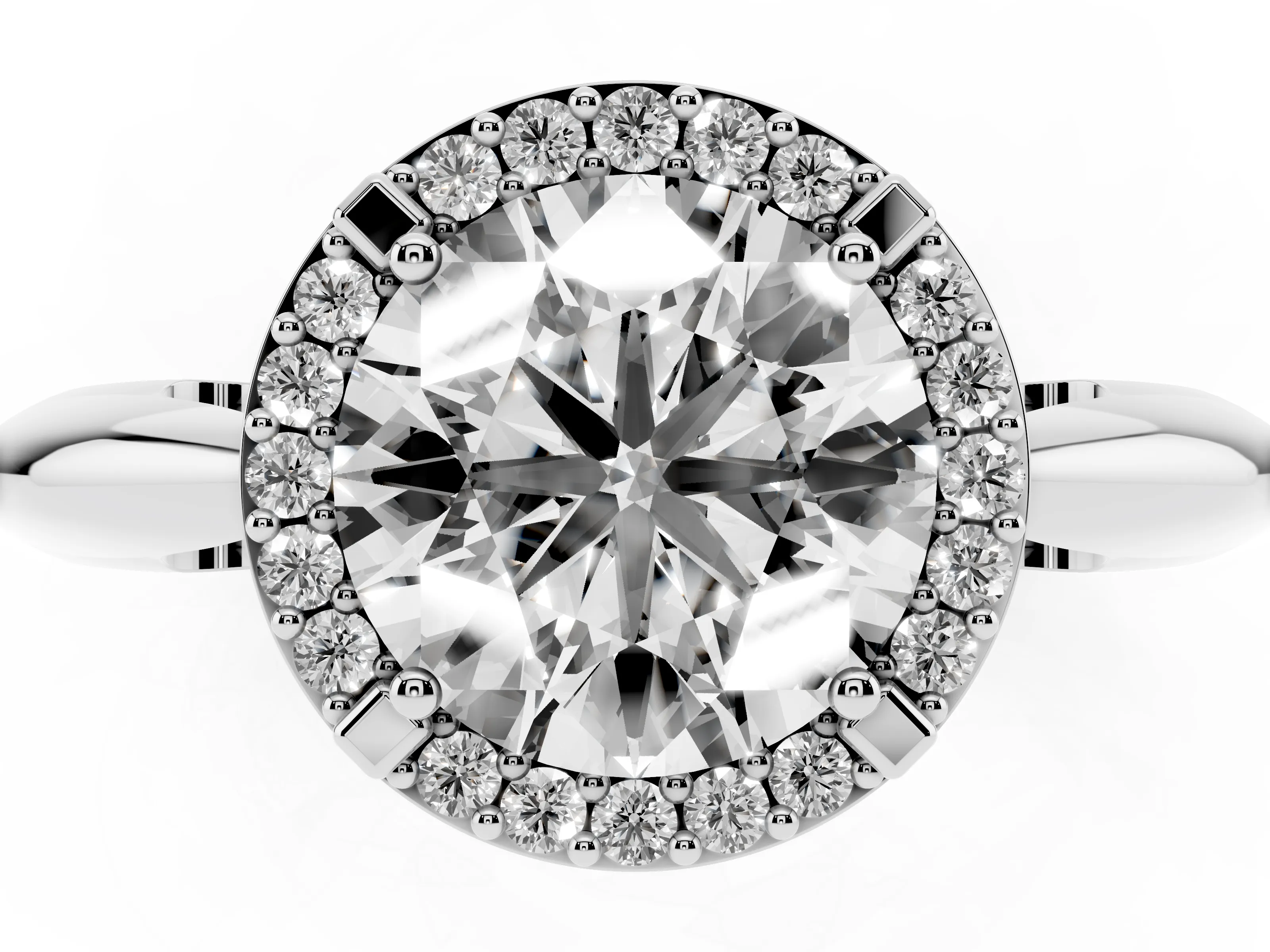 Round Cut Diamond Halo Engagement Ring Set in Silver with Plain Split Shank and Prong Setting