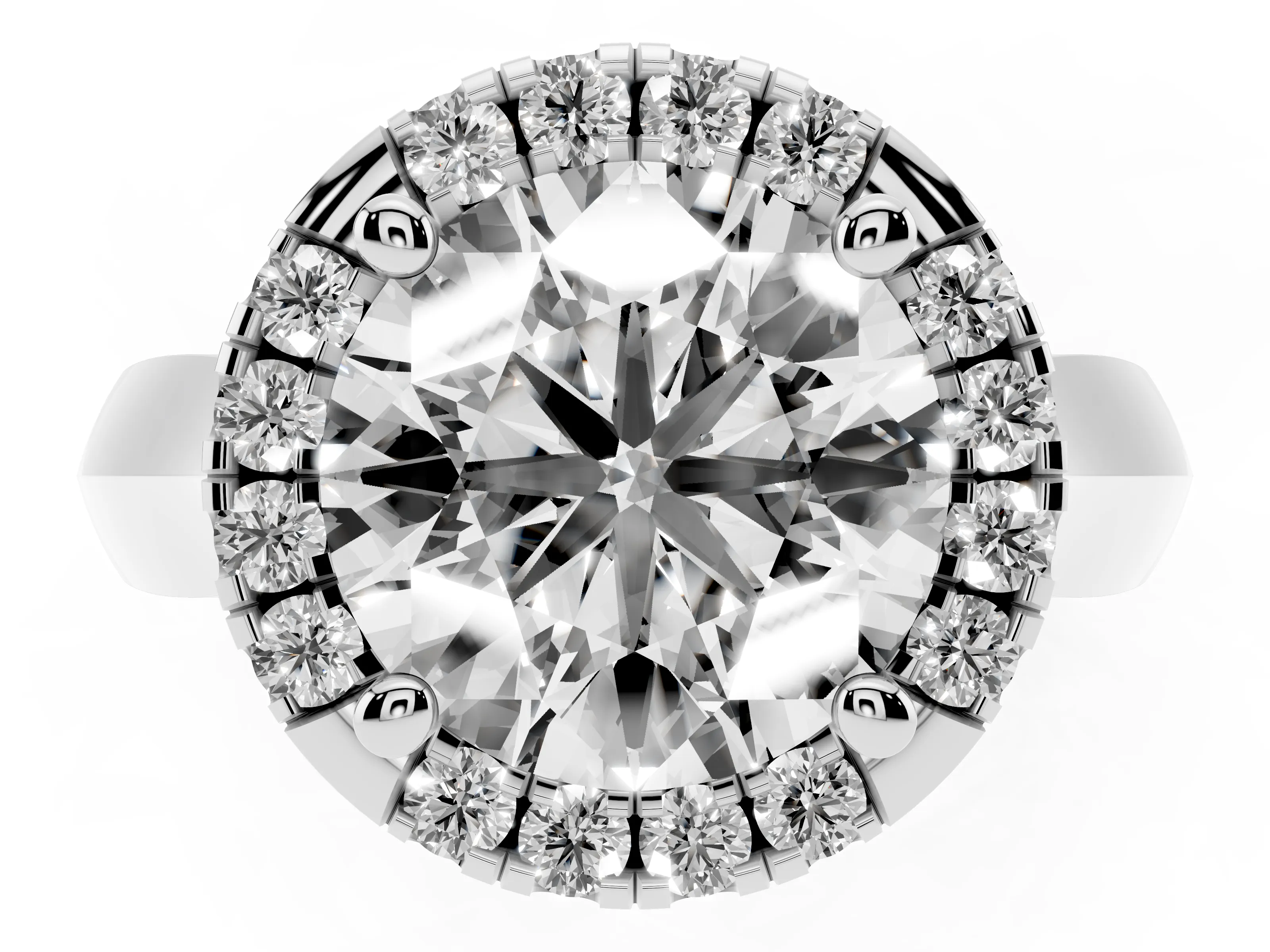 Round Cut Diamond Halo Solitaire Engagement Ring Set in Platinum with Square Band and Prong Setting