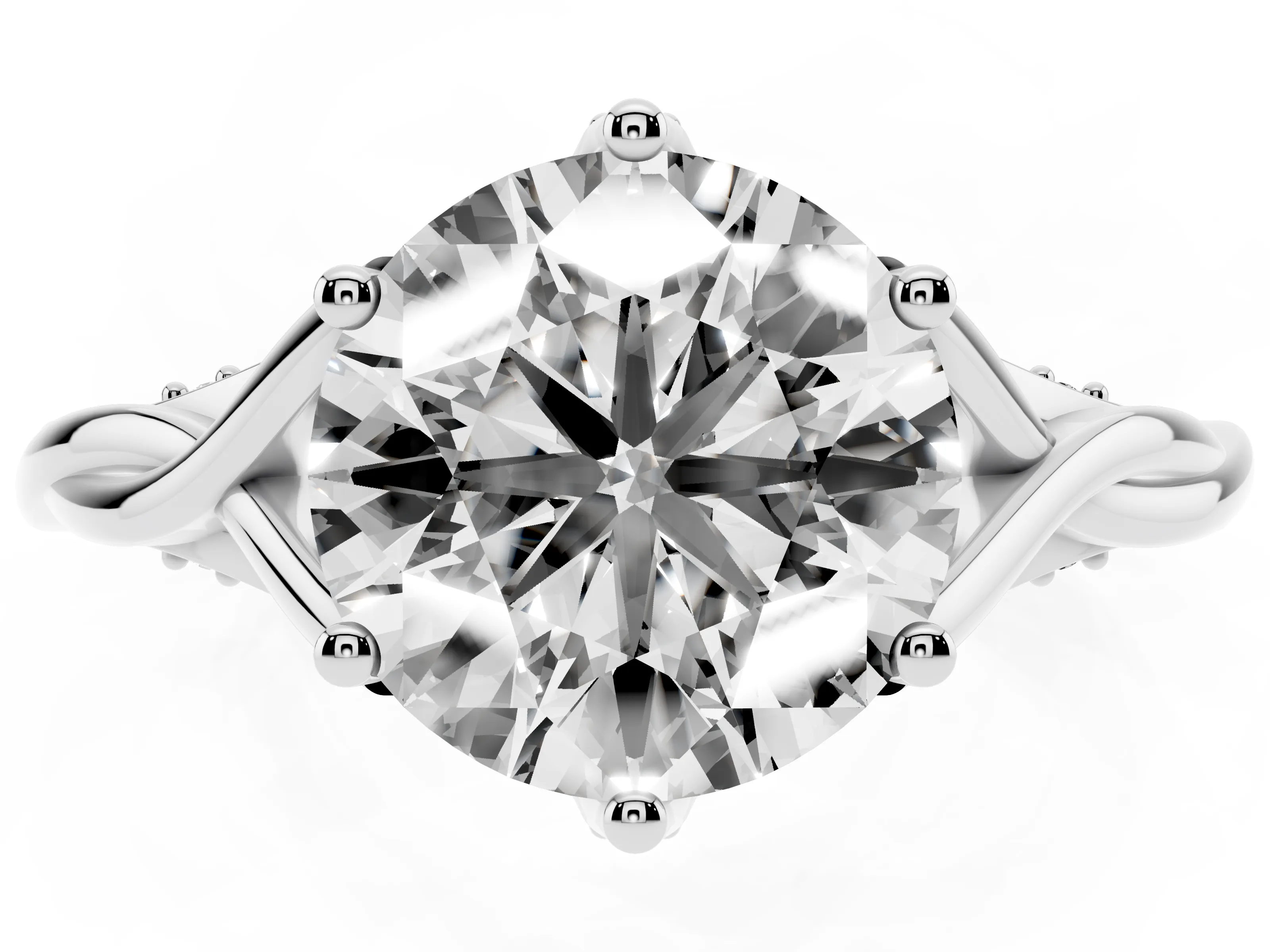 Round Cut Diamond Intertwined Twist Band Solitaire Ring Set in White gold with Prong Setting