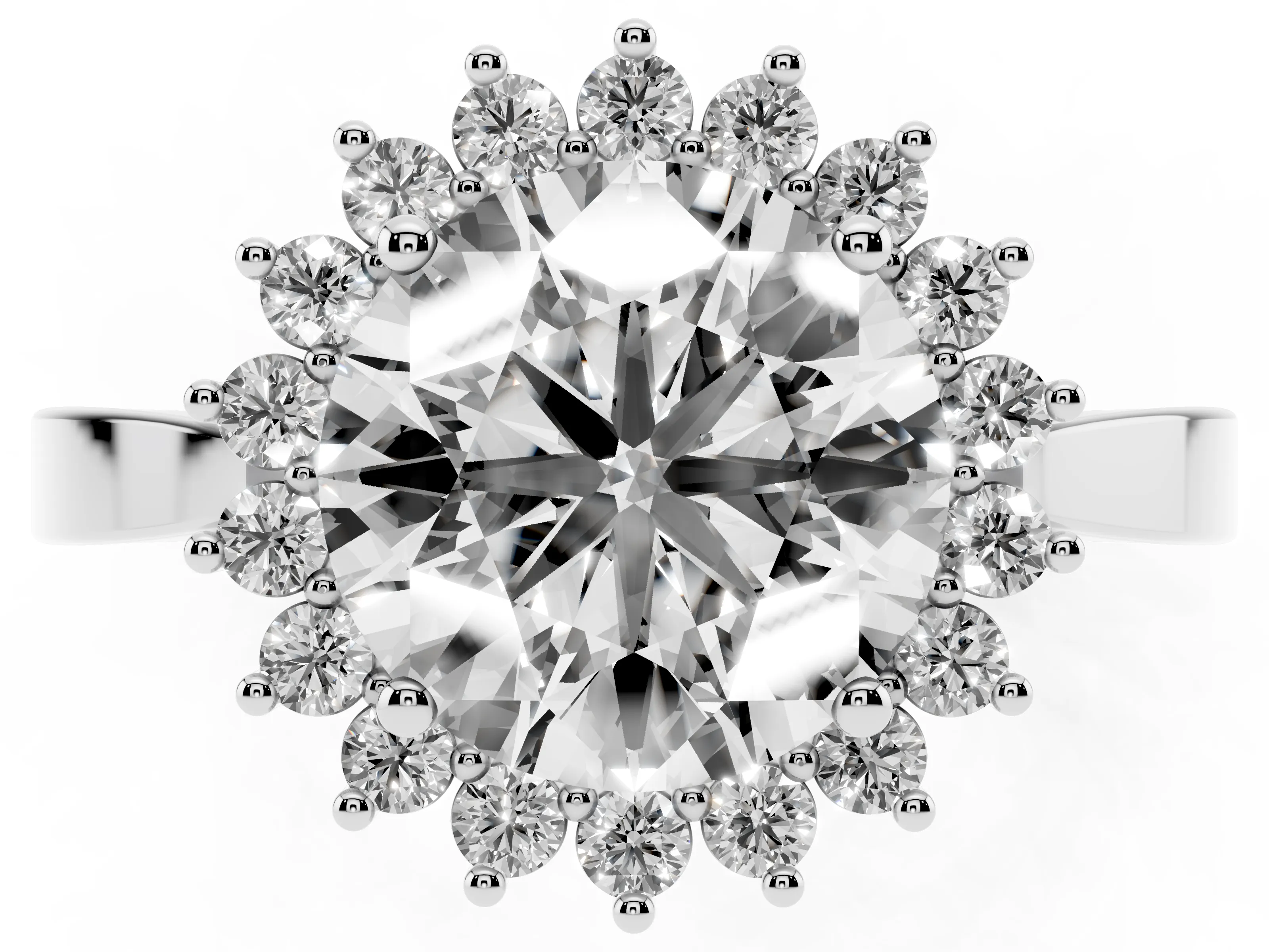 Round Cut Diamond Halo Ring Set in White gold with Round Halo and Smooth Solitaire Band