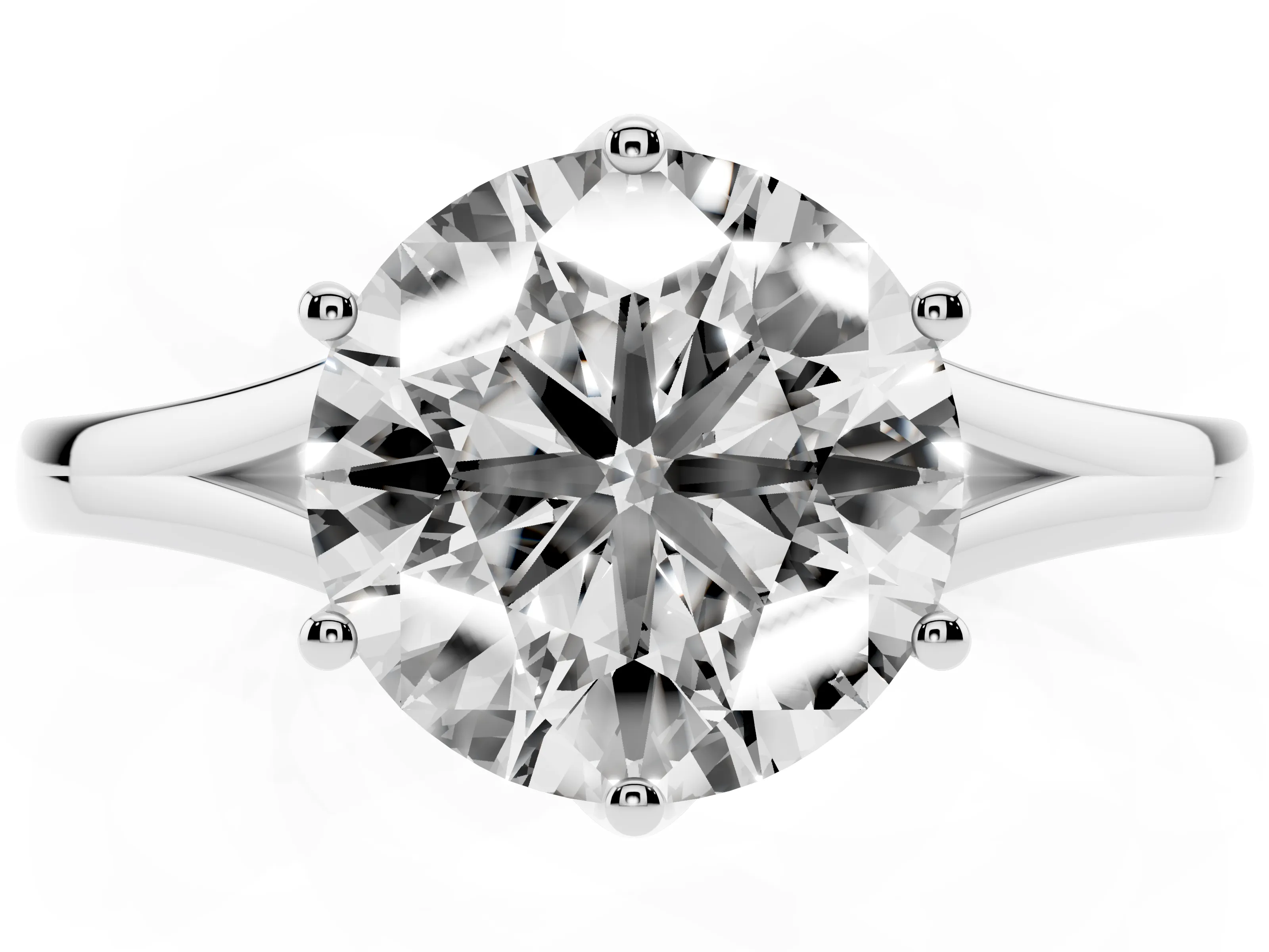 Round Cut Diamond Solitaire Ring Set in Platinum with Polished Tapered Band and Prong Setting