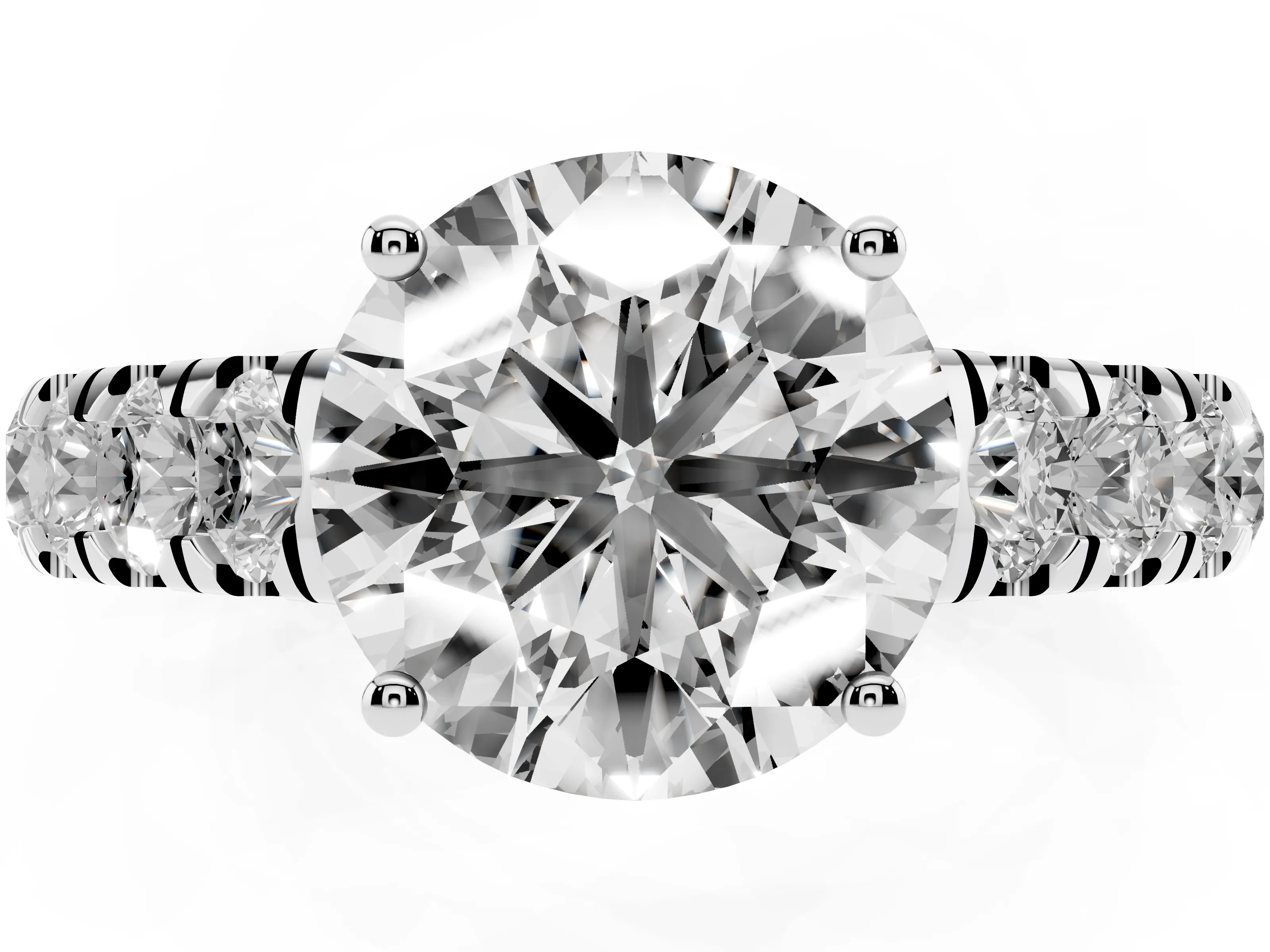 Round Cut Diamond Solitaire Ring Set in White gold with Cut-Down Micro Pavé Band and Prong Setting