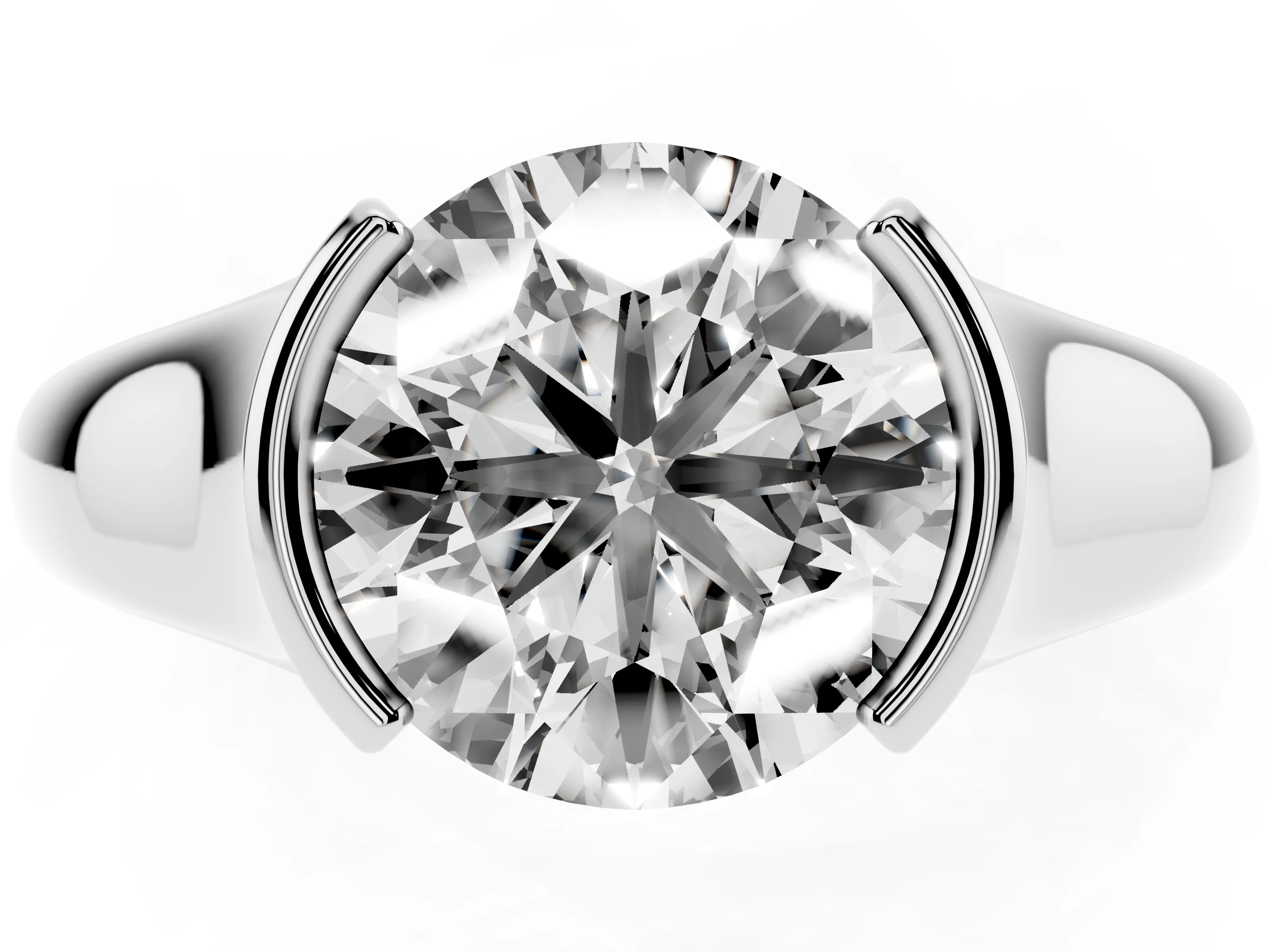 Round Cut Diamond Solitaire Tension Set Ring Set in Platinum with Split Shank Band