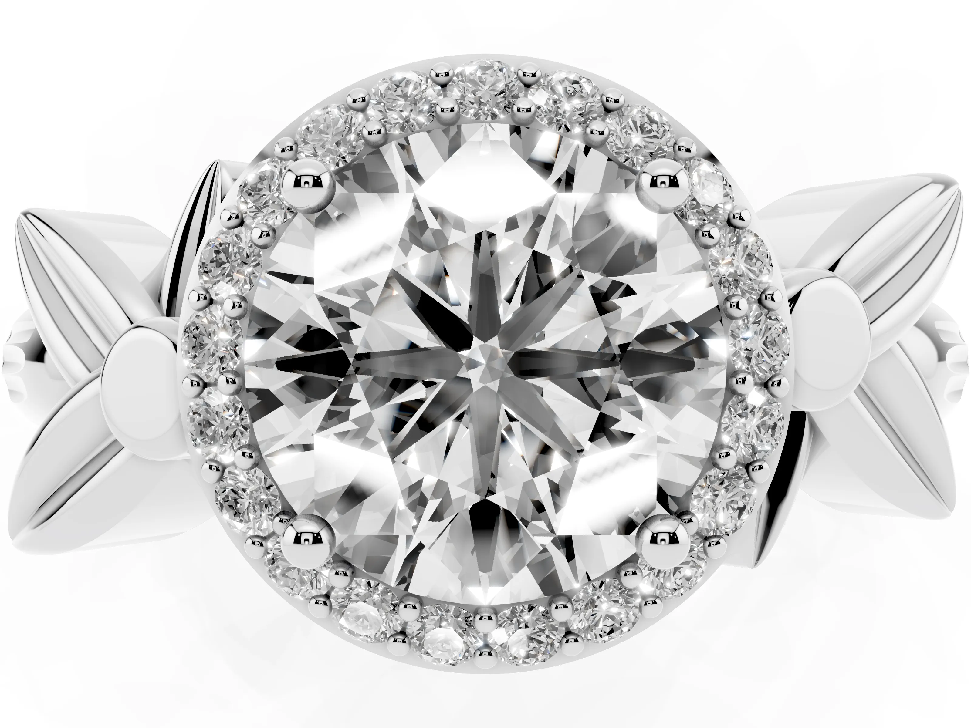 Round Cut Diamond Halo Floral Band Ring Set in Silver with Prong Setting