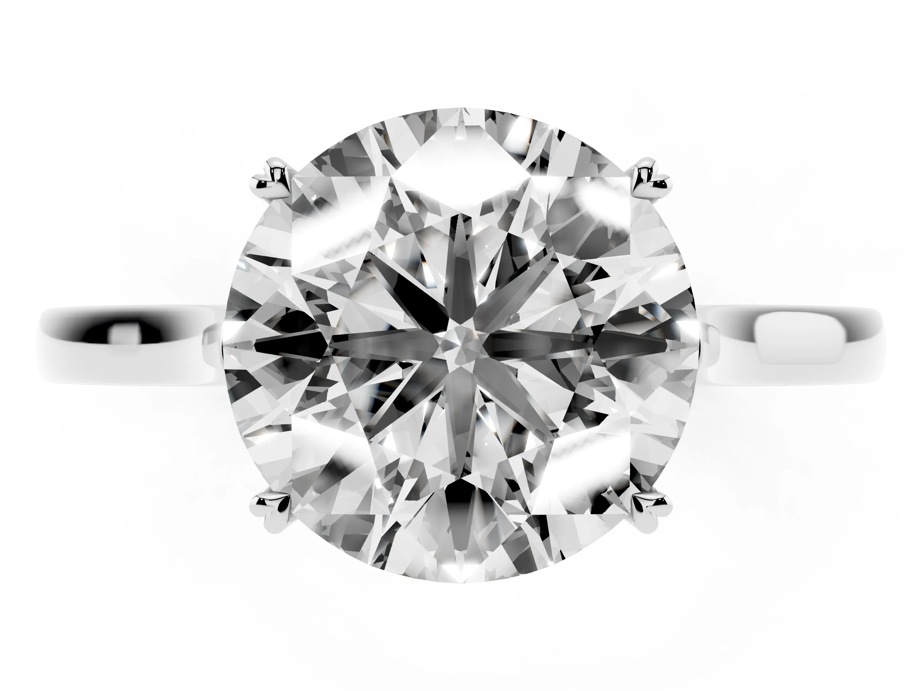 Round Cut Diamond Solitaire Heart Prong Engagement Ring Set in White gold with Tapered Band