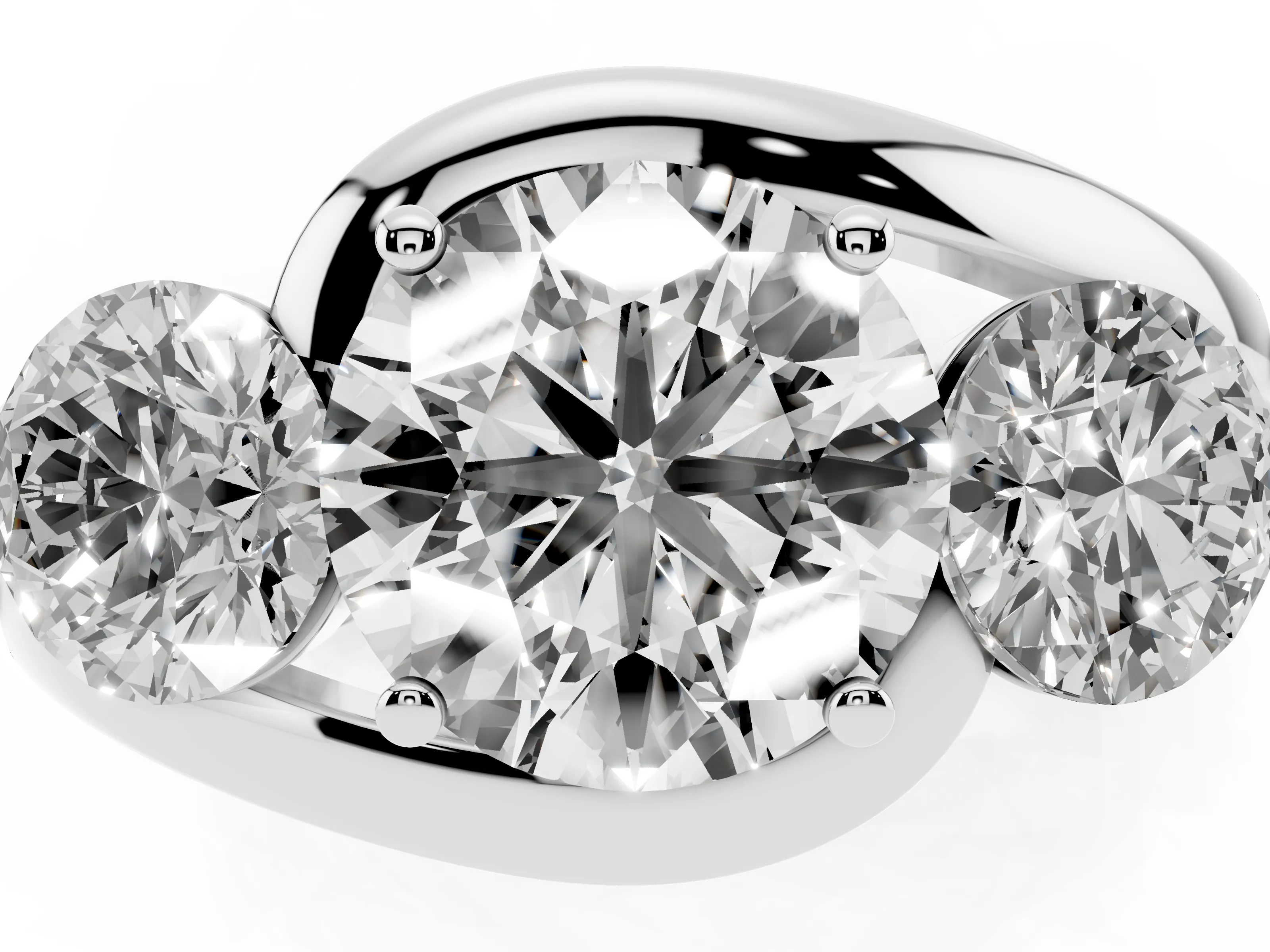 Round Cut Diamond Three-Stone Ring Set in Platinum with Plain Split Shank