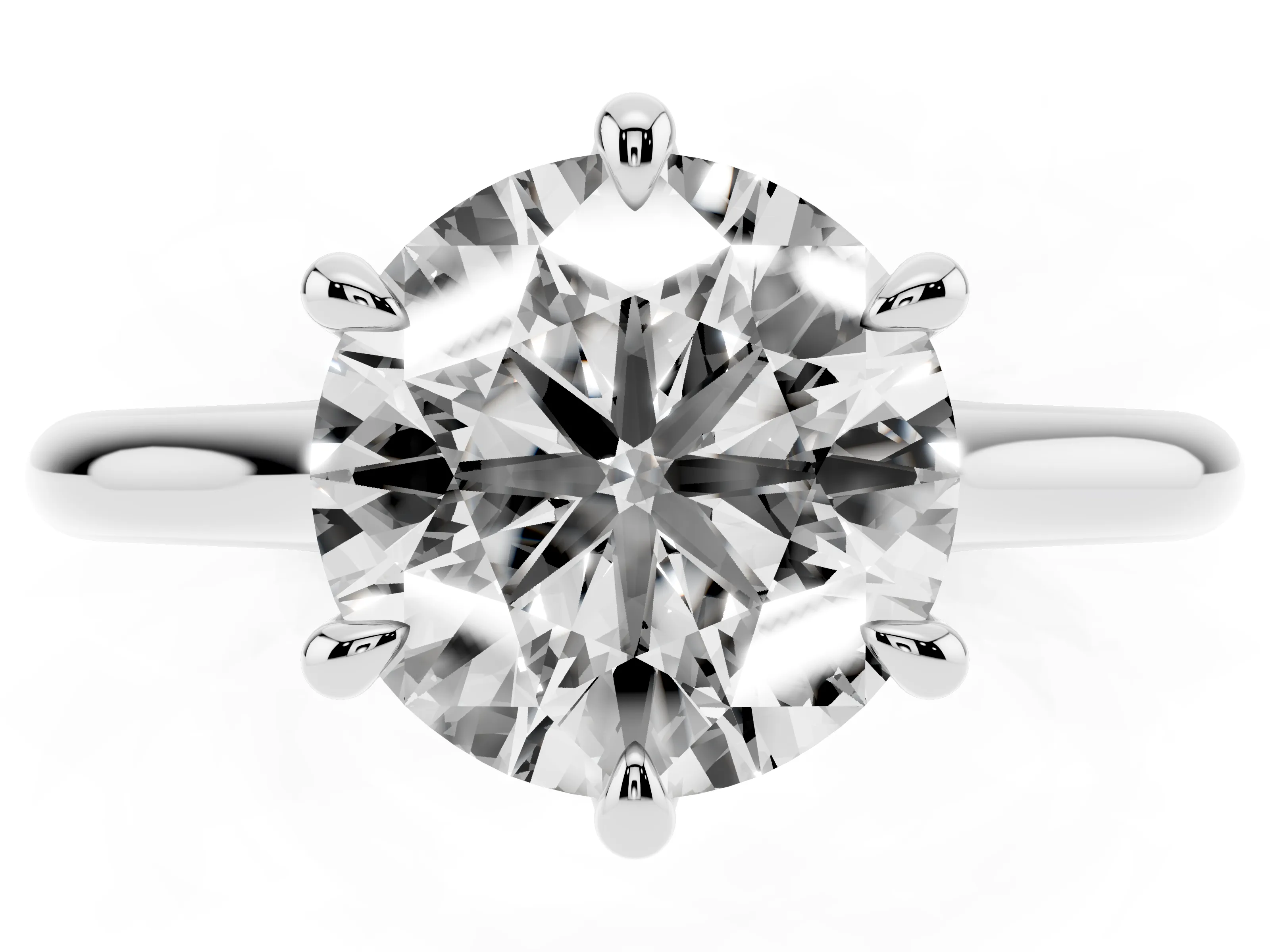 Round Cut Diamond Solitaire Engagement Ring Set in Platinum with Prong Setting and Plain Classic Band