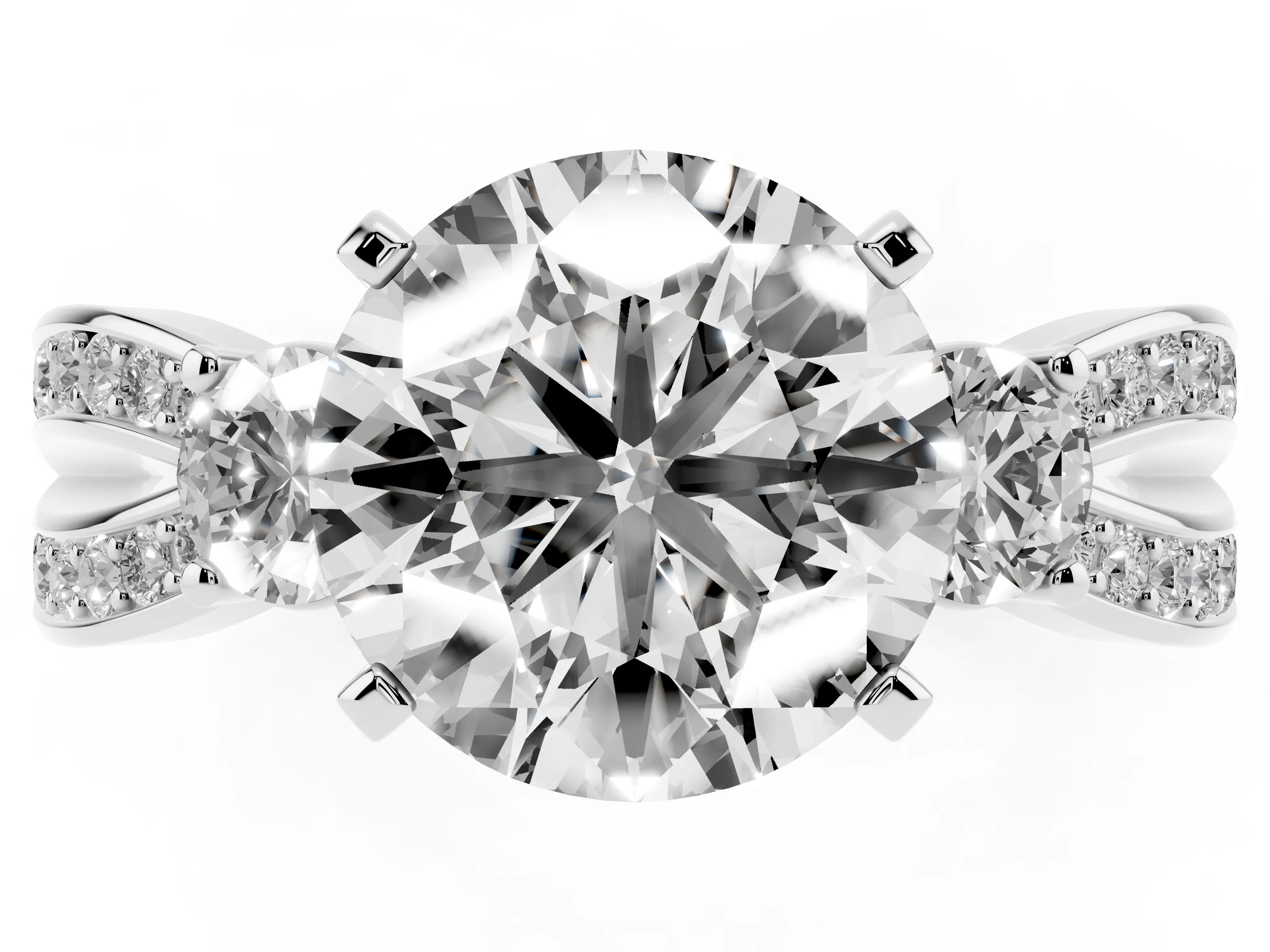 Three-Stone Round Cut Diamond Twist Band Ring Set in Silver with Pavé Accents and Prong Setting