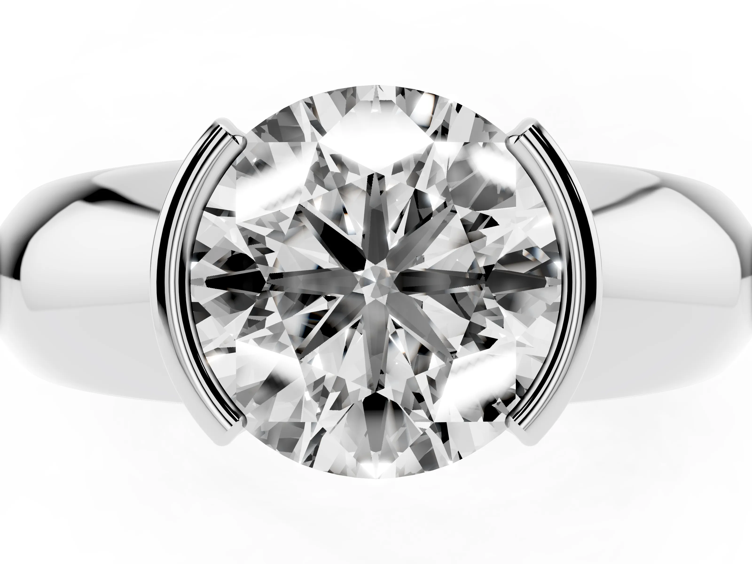 Round Cut Diamond Solitaire Tension Set Ring Set in Platinum with Wide Band