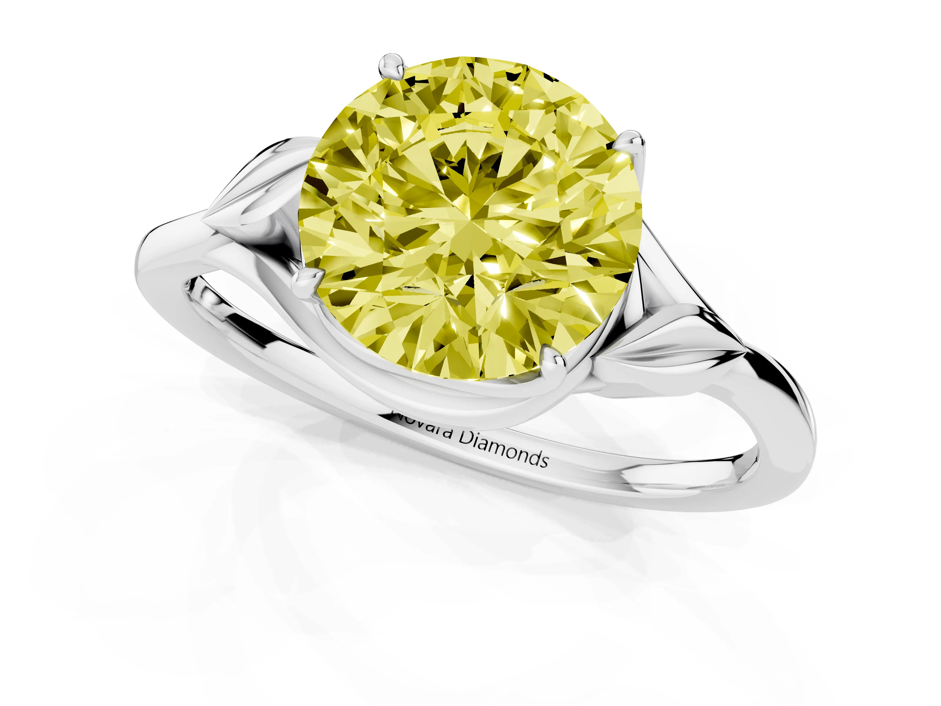 Fancy Yellow Round Cut Diamond Solitaire Ring Set in Silver with Polished Twist Band – second view
