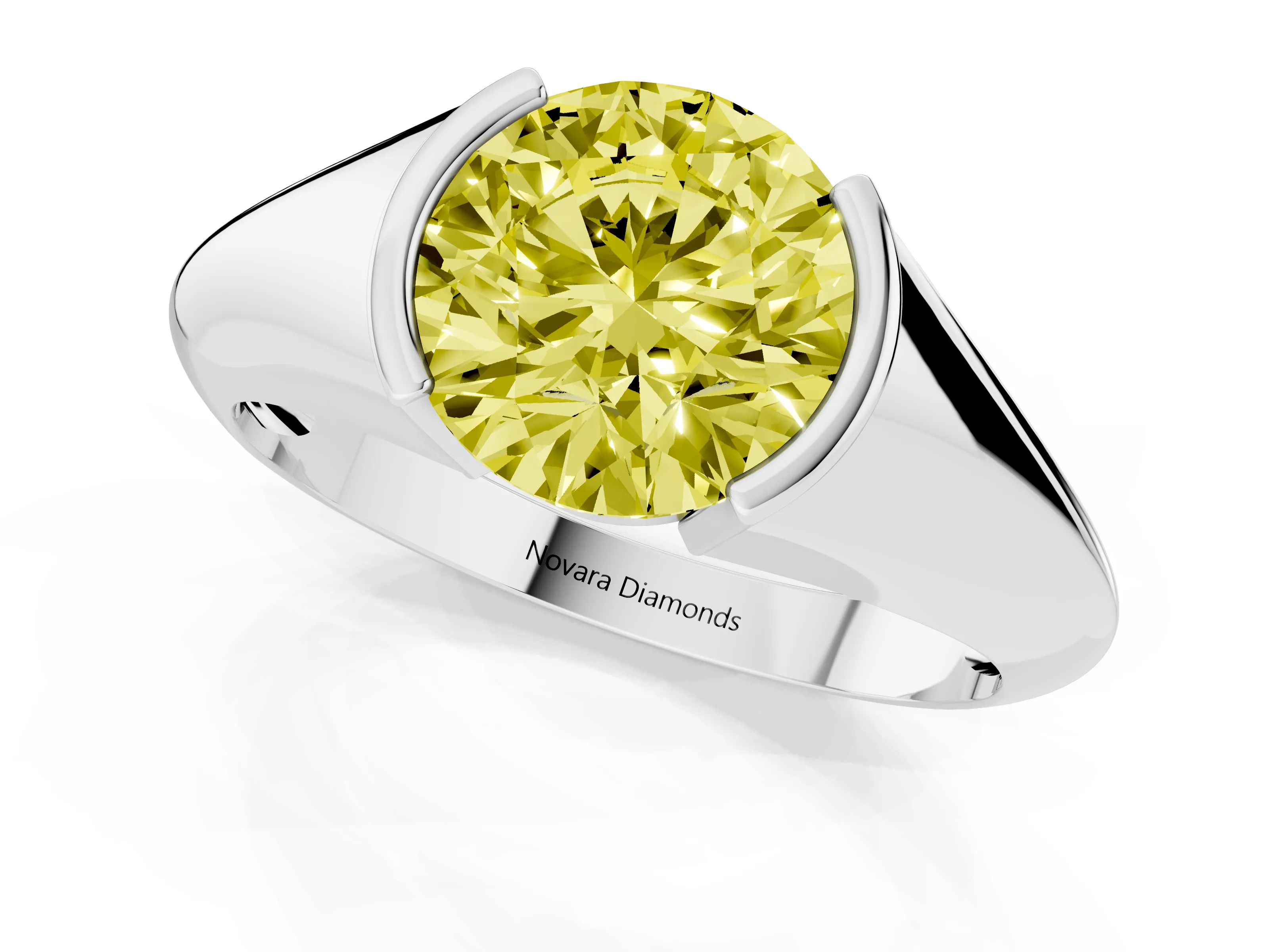 Fancy Yellow Round Cut Diamond Solitaire Tension Set Ring Set in Silver