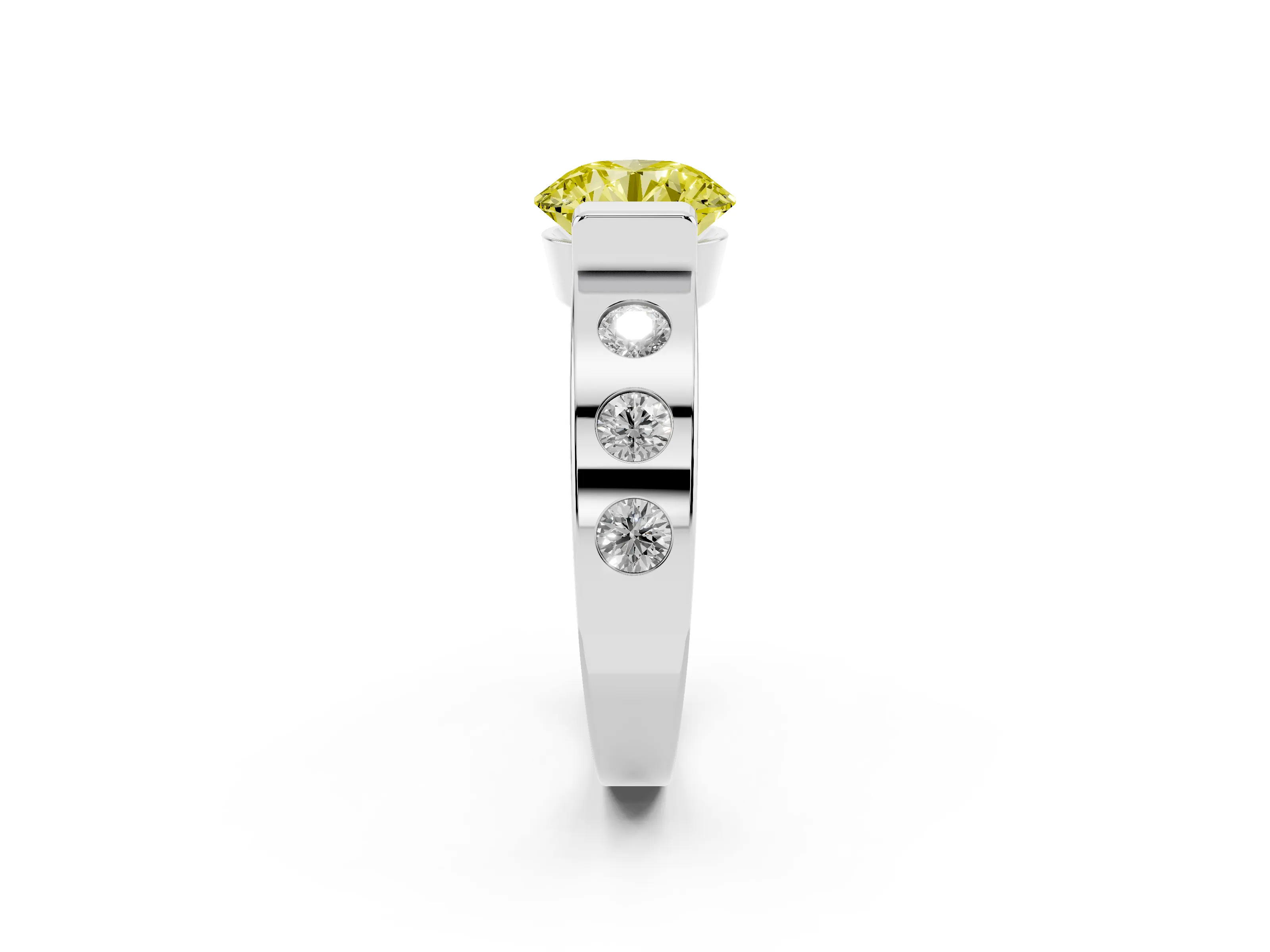 Fancy Yellow Round Cut Diamond Channel-Set Band Ring Set in Silver with Bezel Prong Setting