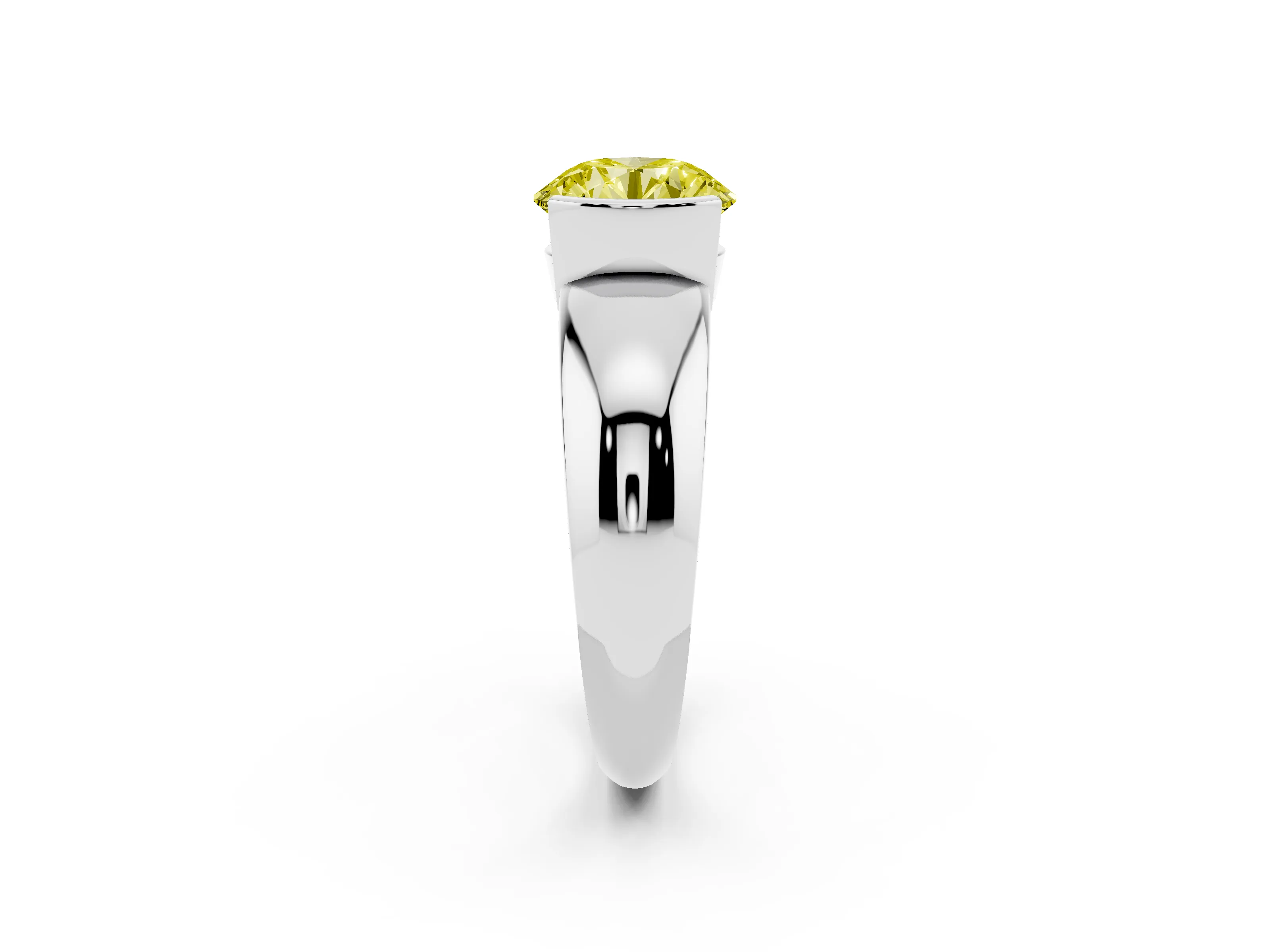 Fancy Yellow Round Cut Diamond Solitaire Tension Set Ring Set in Platinum with Wide Band