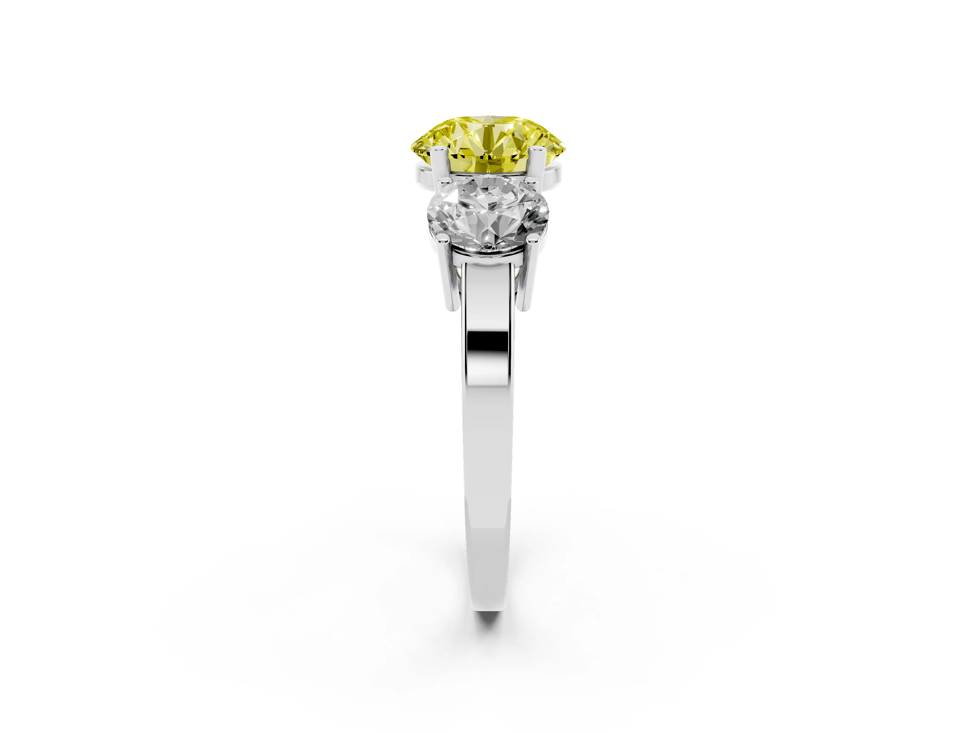Fancy Yellow Round Cut Diamond Three-Stone Engagement Ring Set in Platinum with Flat Band
