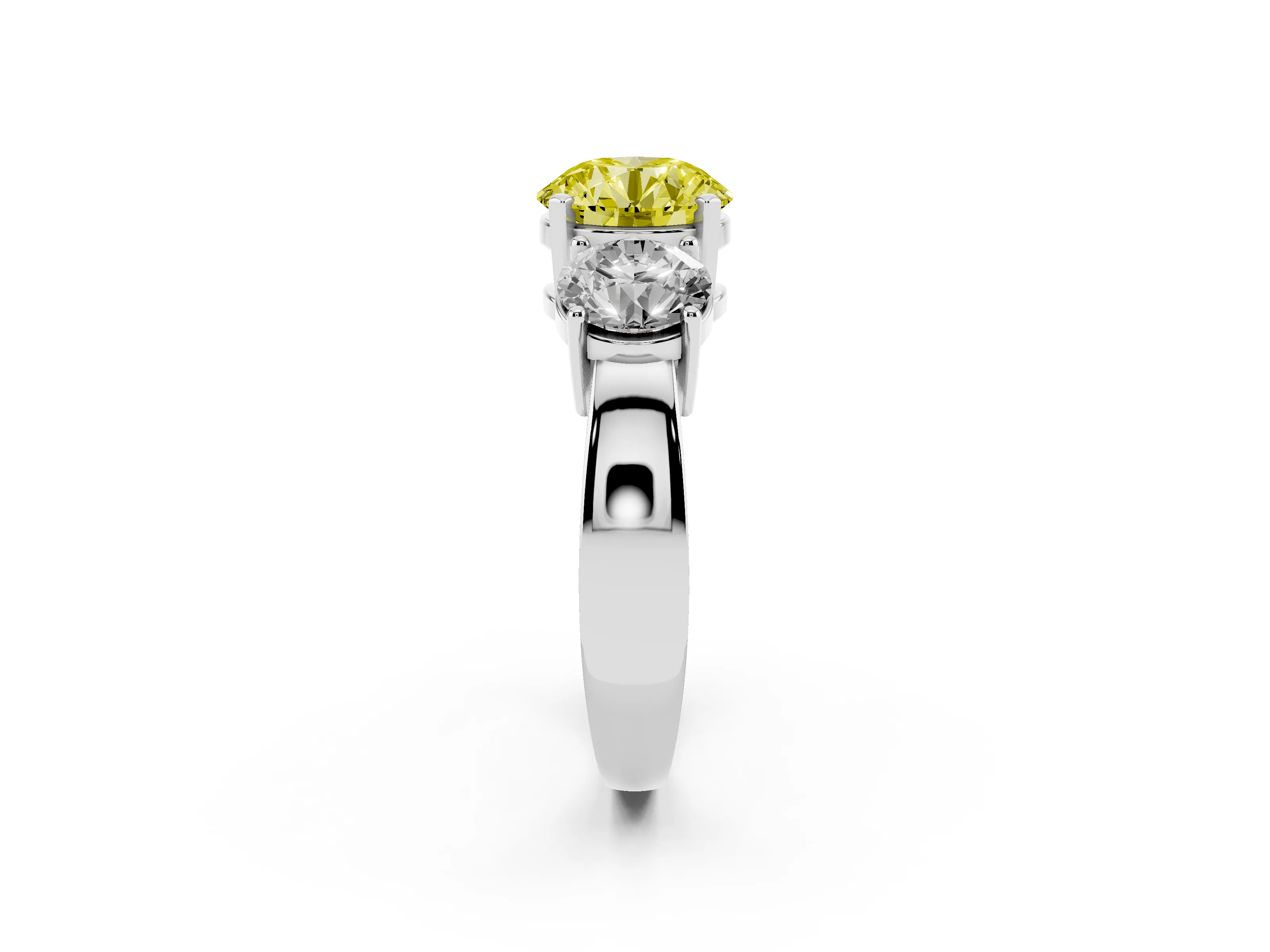 Fancy Yellow Round Cut Diamond Three-Stone Ring Set in Silver with Round Side Stones and Classic Band