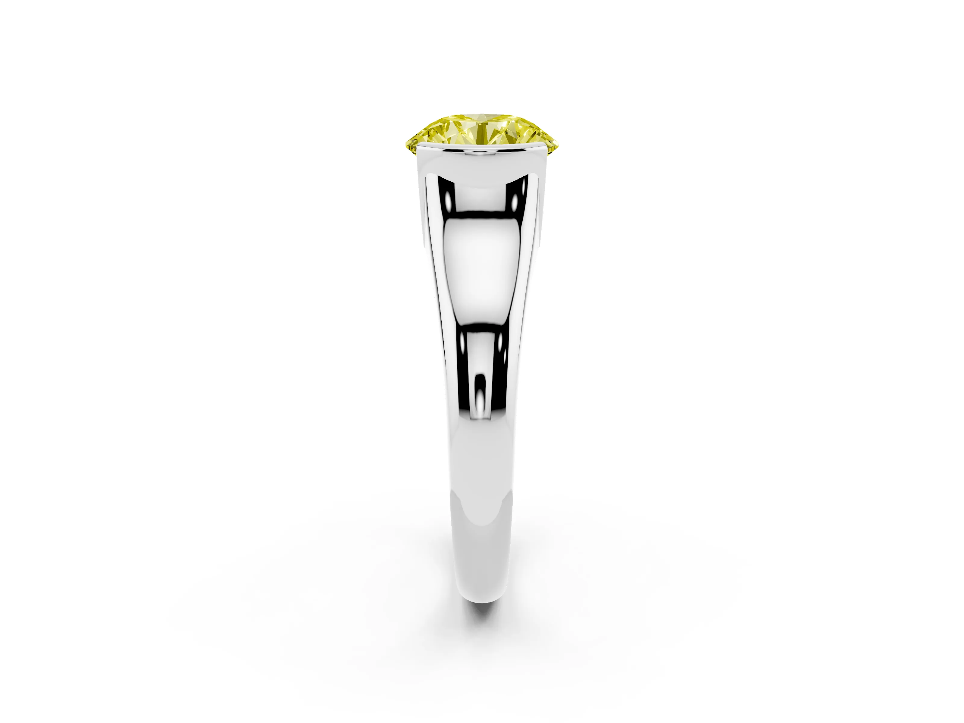 Fancy Yellow Round Cut Diamond Solitaire Tension Set Ring Set in Silver with Split Shank Band