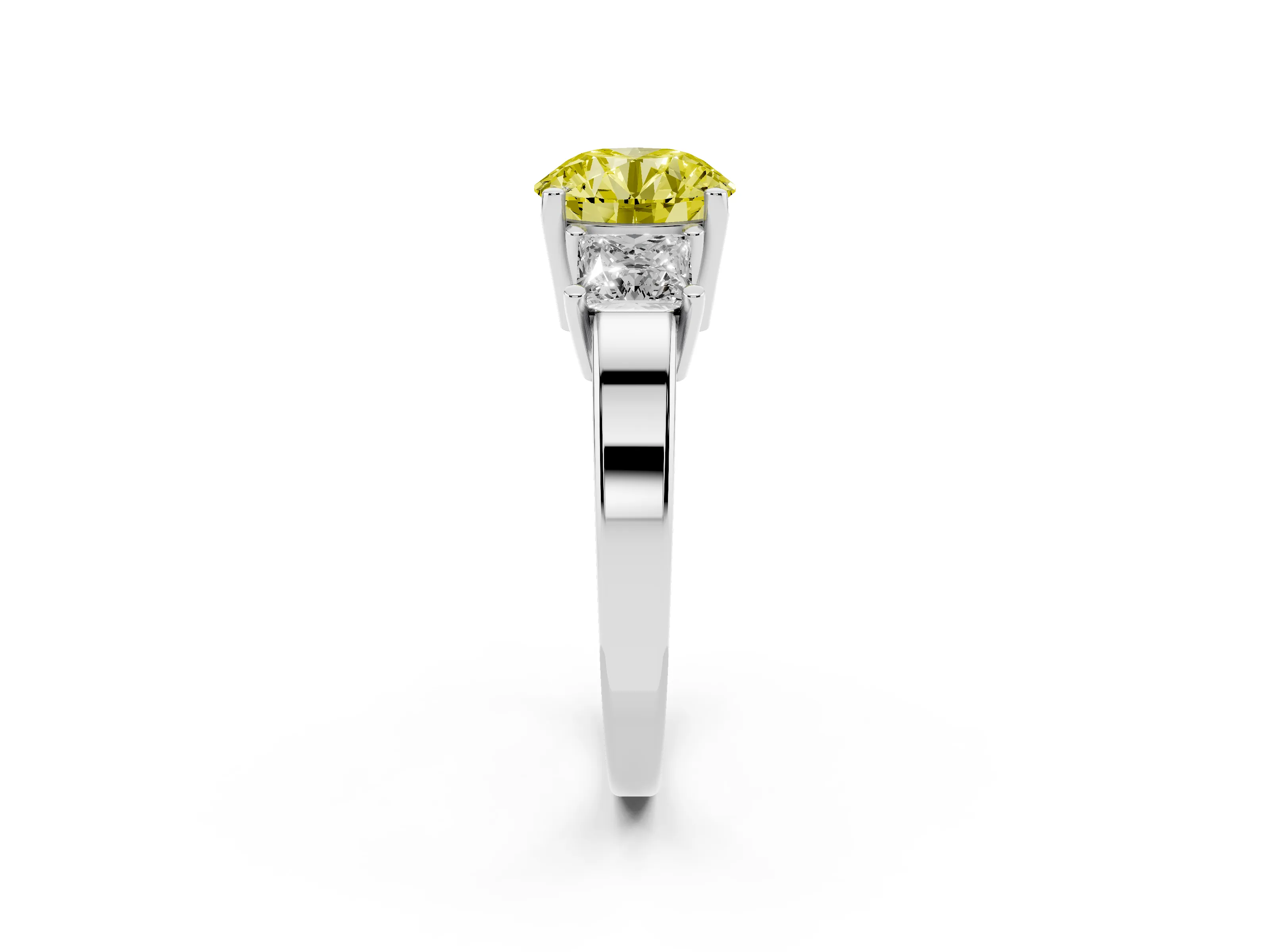 Fancy Yellow Three-Stone Round Cut Diamond Solitaire Ring Set in Silver with Prong Setting