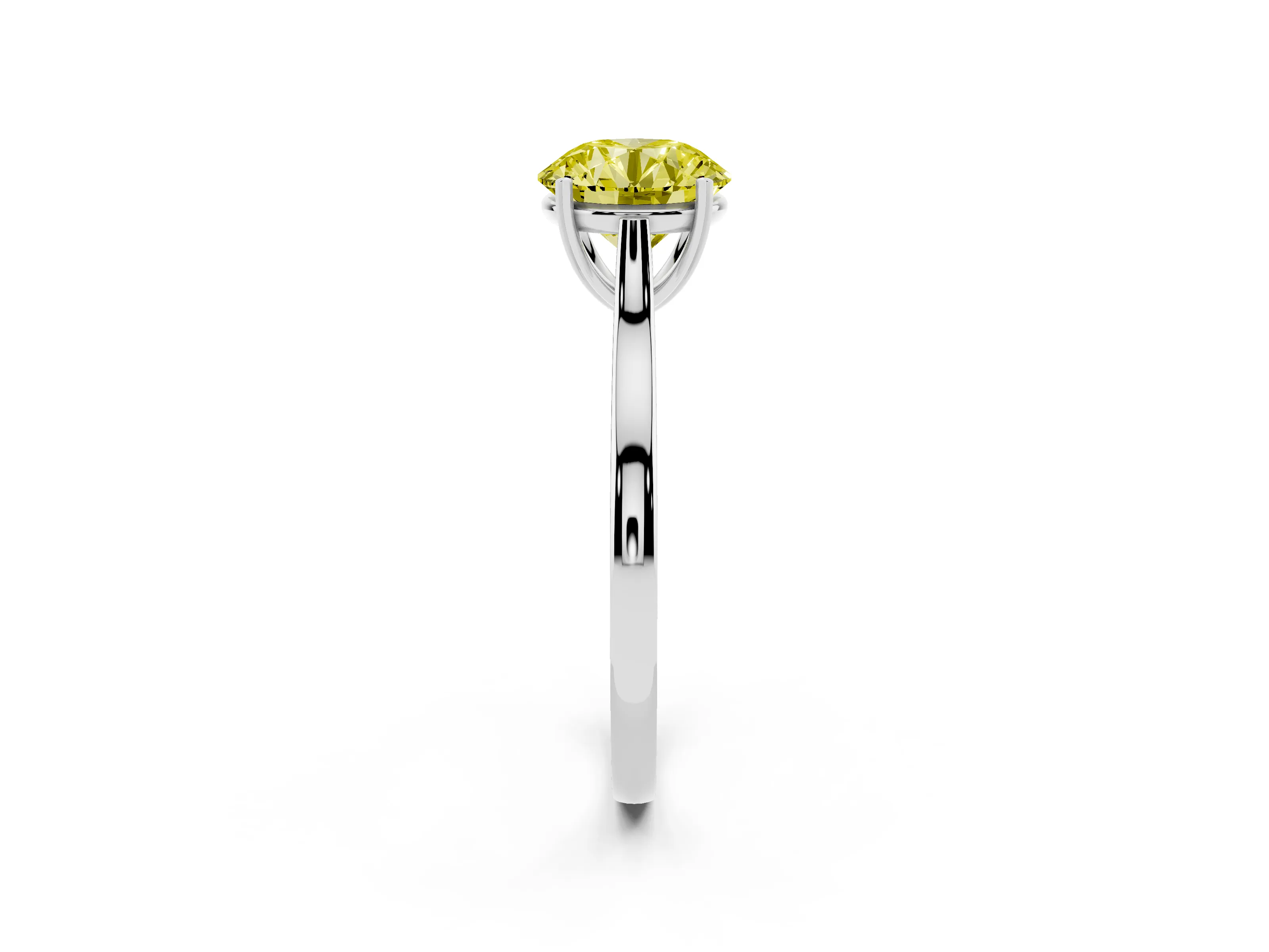 Fancy Yellow Round Cut Diamond Solitaire Heart Prong Engagement Ring Set in Platinum with Tapered Band