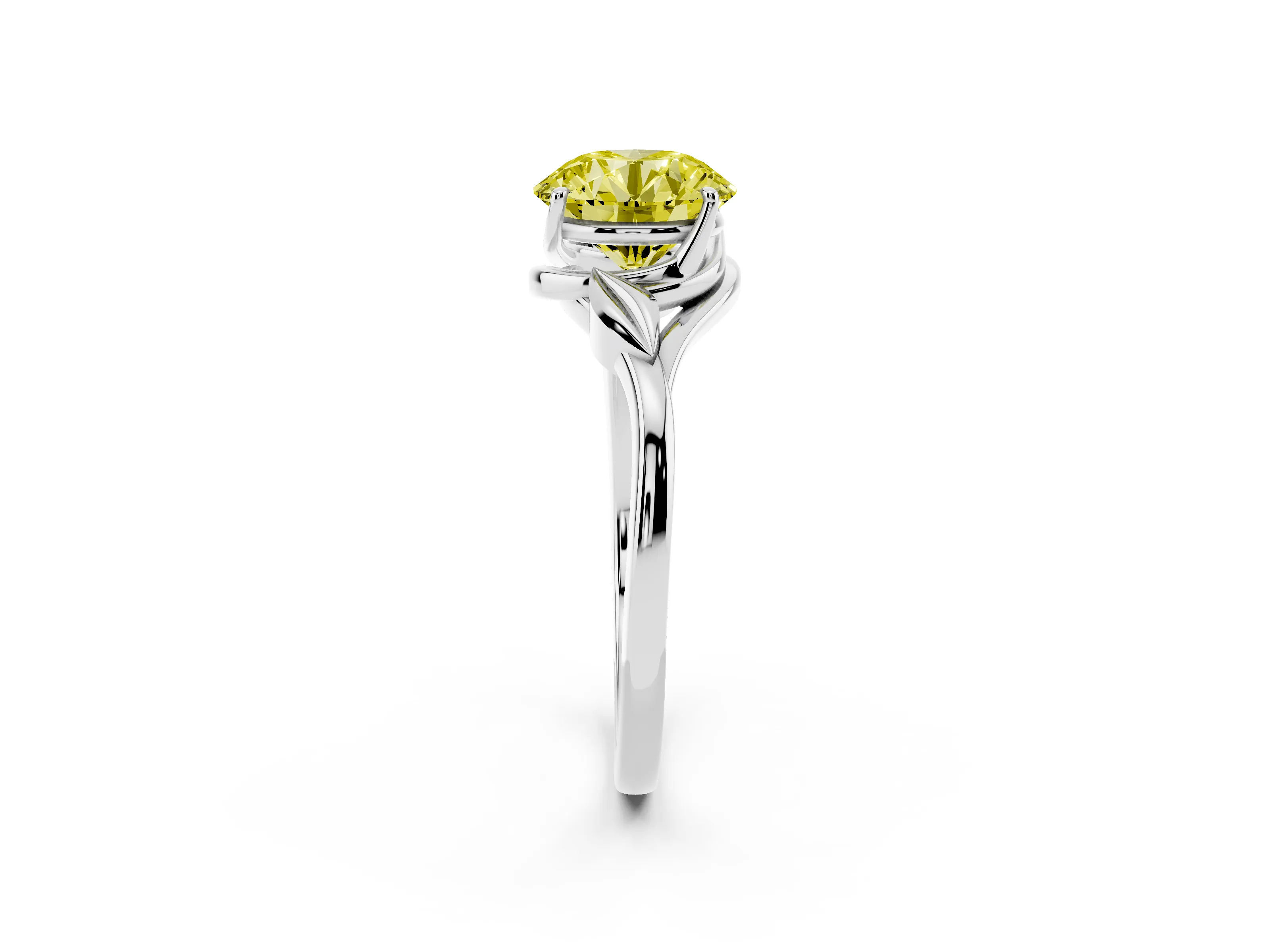 Fancy Yellow Round Cut Diamond Solitaire Ring Set in Platinum with Polished Twist Band
