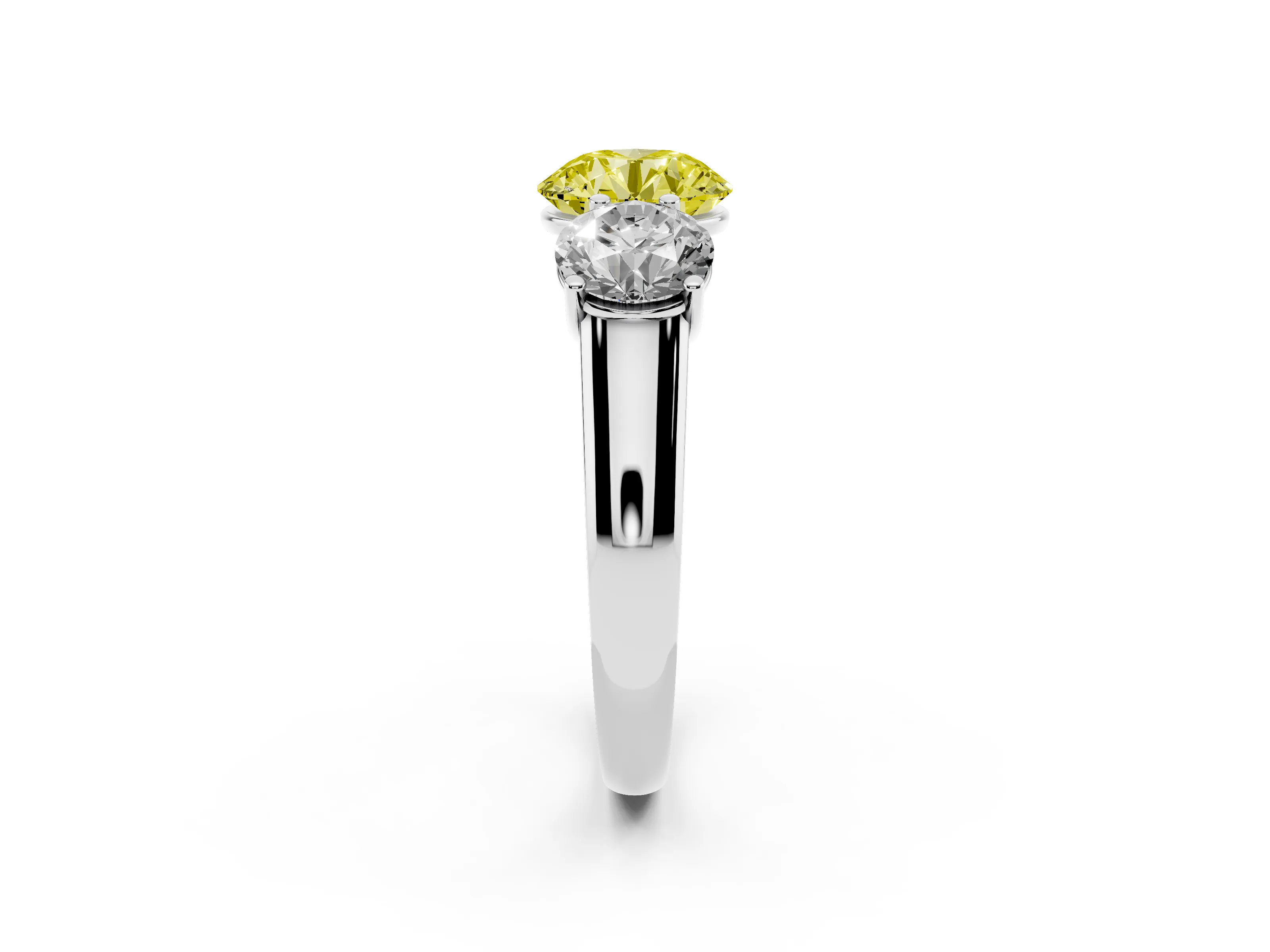 Fancy Yellow Round Cut Diamond Three-Stone Ring Set in Silver with Plain Polished Band