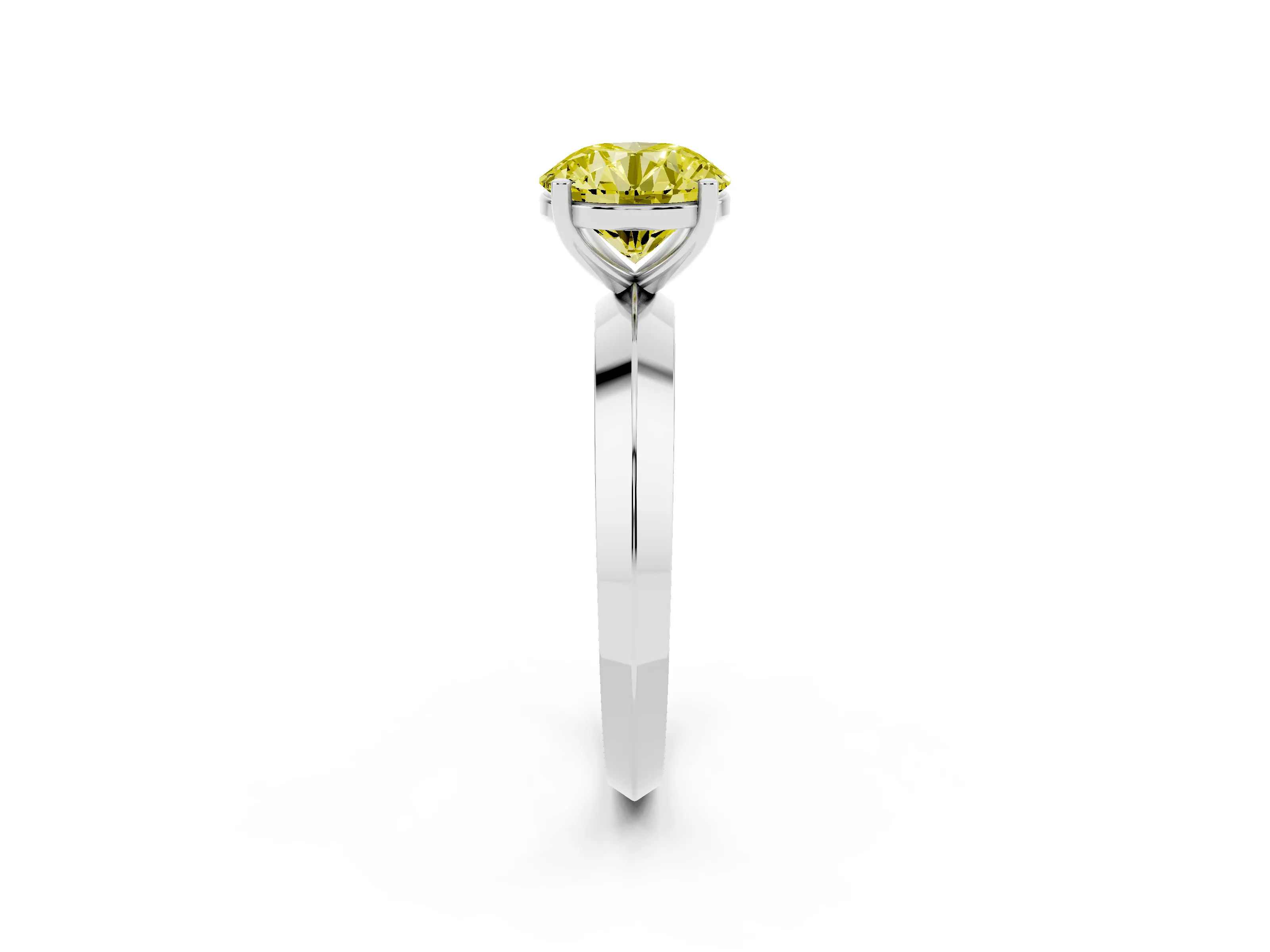 Fancy Yellow Round Cut Diamond Solitaire Engagement Ring Set in Silver with Flat Band and Prong Setting