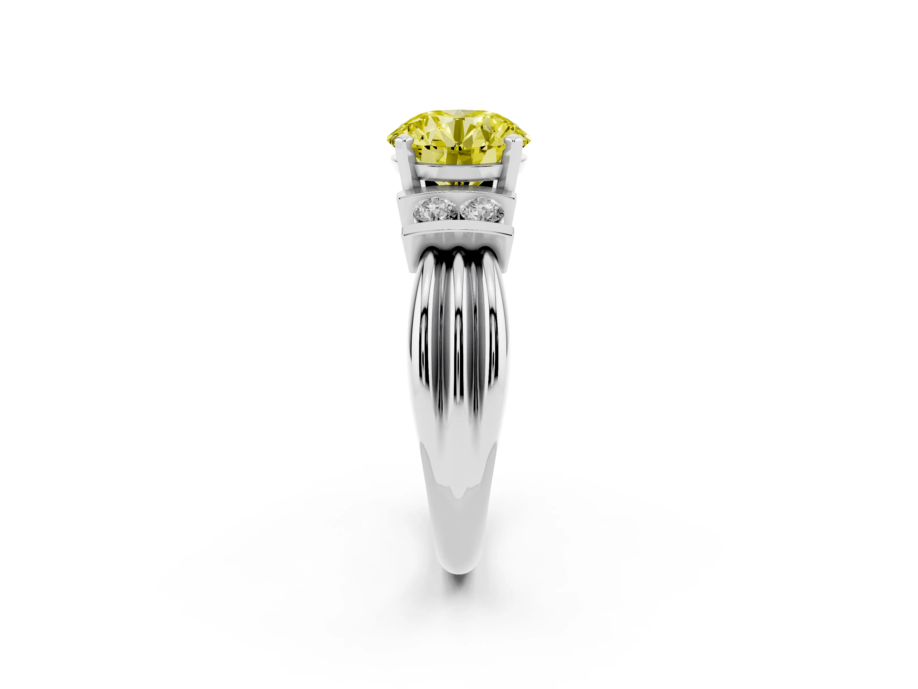 Fancy Yellow Three-Stone Round Cut Diamond Channel Set Ring Set in Silver with Bar Prongs